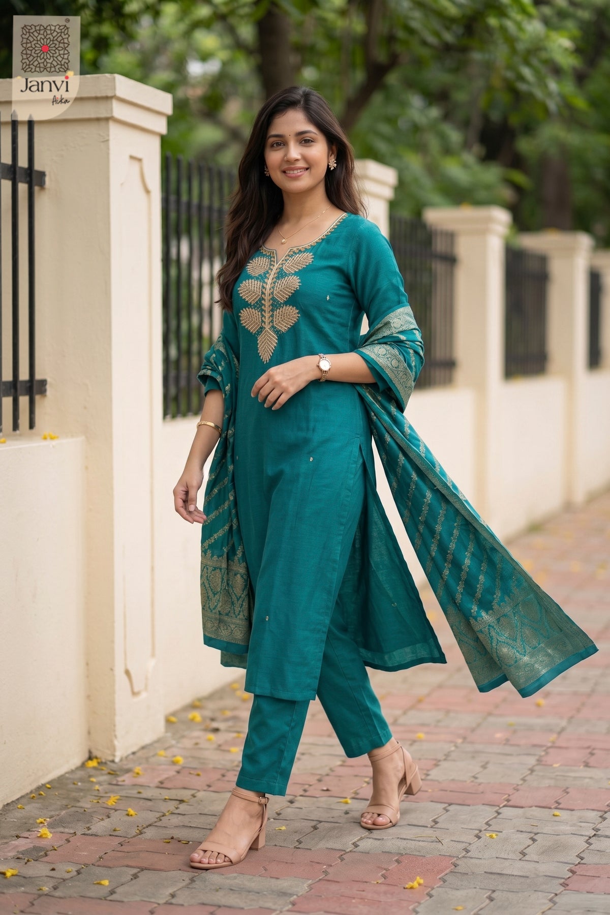 Aqua Leaf Chudidhar Set