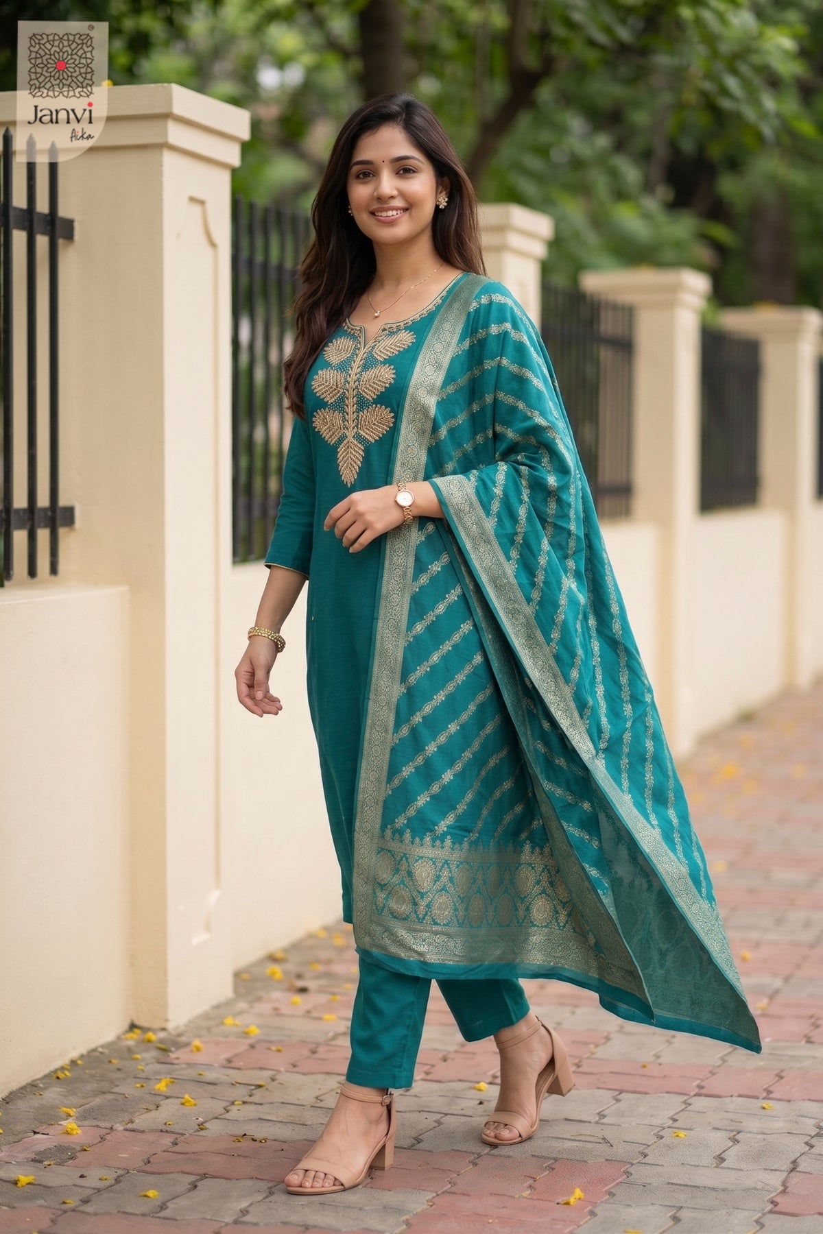 Aqua Leaf Chudidhar Set