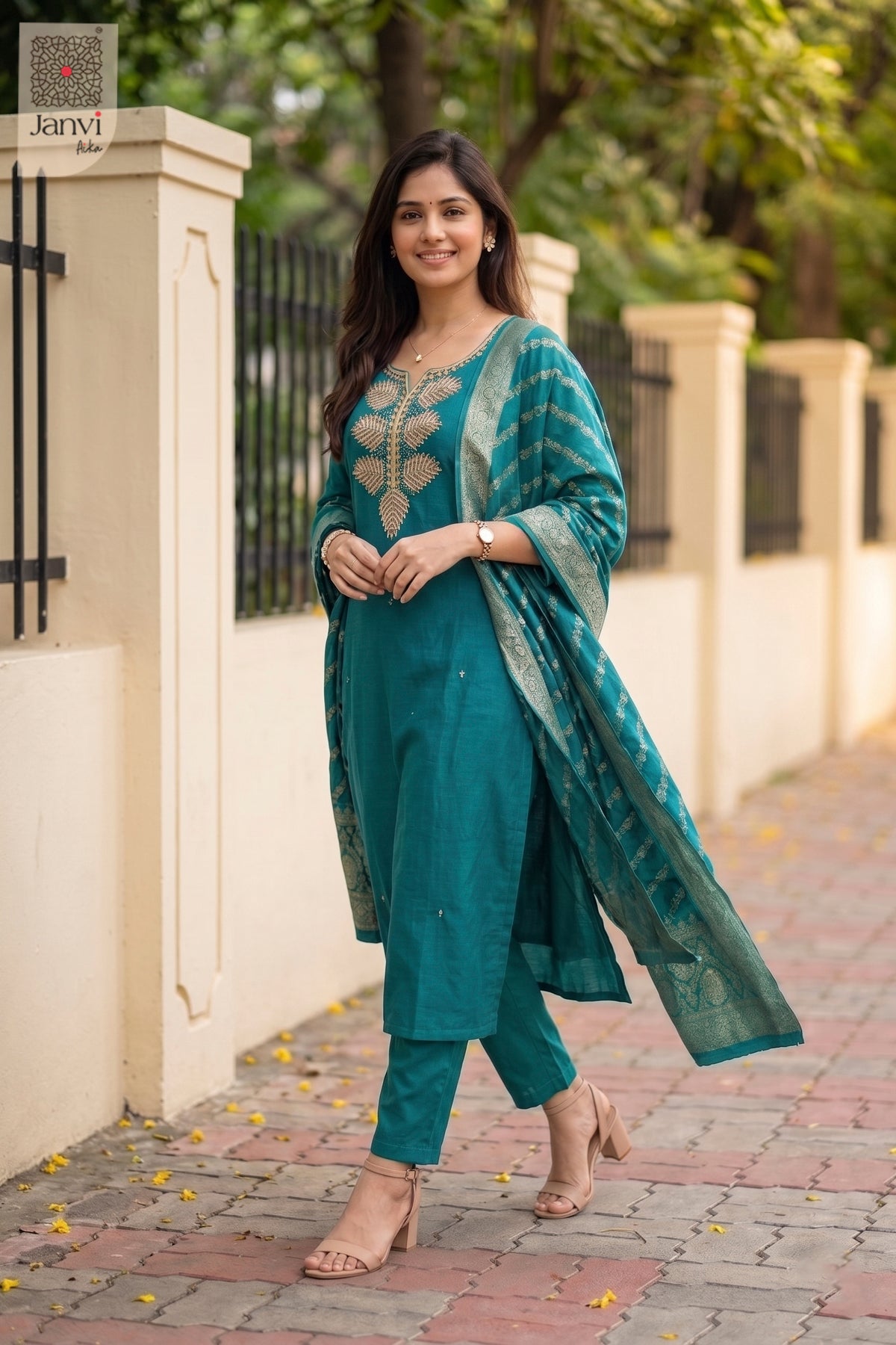 Aqua Leaf Chudidhar Set