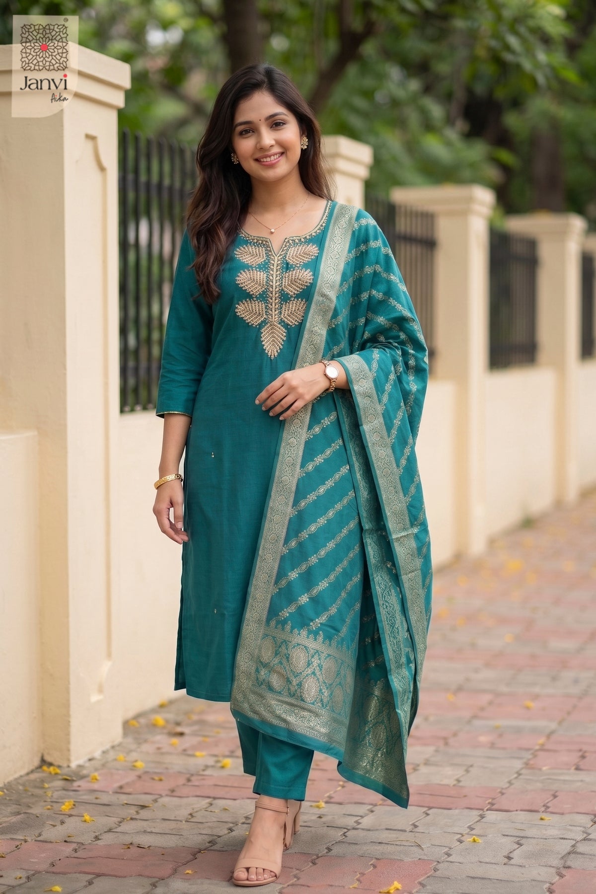 Aqua Leaf Chudidhar Set