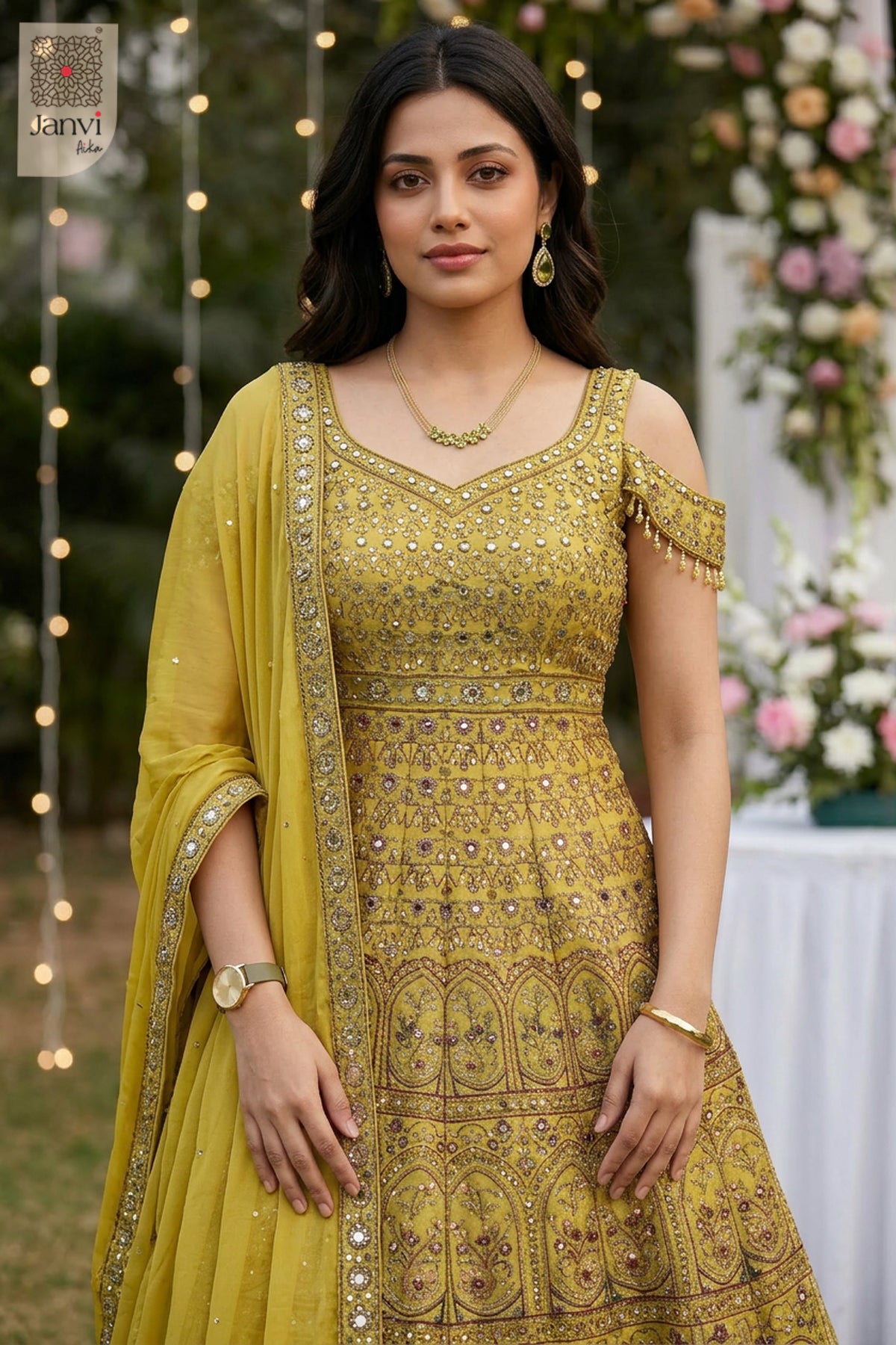 Aurelia Mustard Long Gown