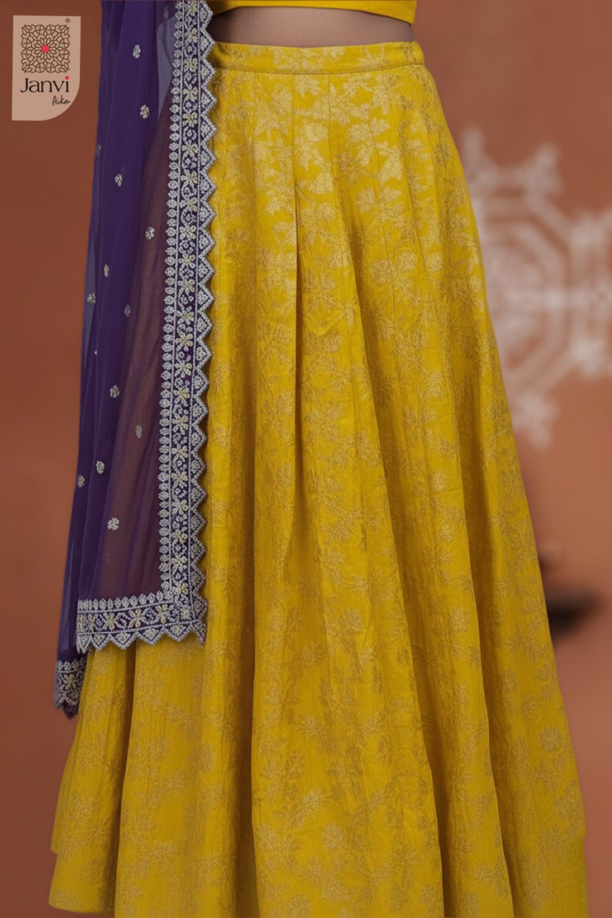 Amara Silk Half Saree Lehenga Set in Mustard & Plum