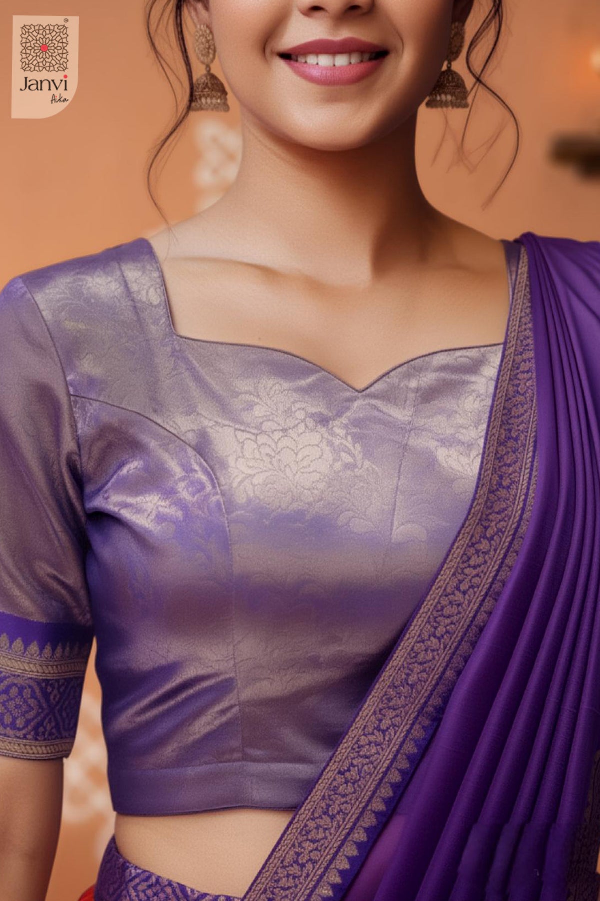 Front neck close up of a half saree as a beautiful lehenga saree online india for weddings.