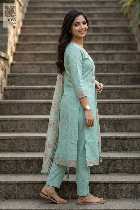 Aqua Royal Aviary Embroidered Kurta