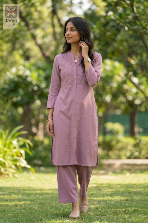 Walking pose of Beauty Mridula in dark pink from the 2 piece outfits for ladies collection.
