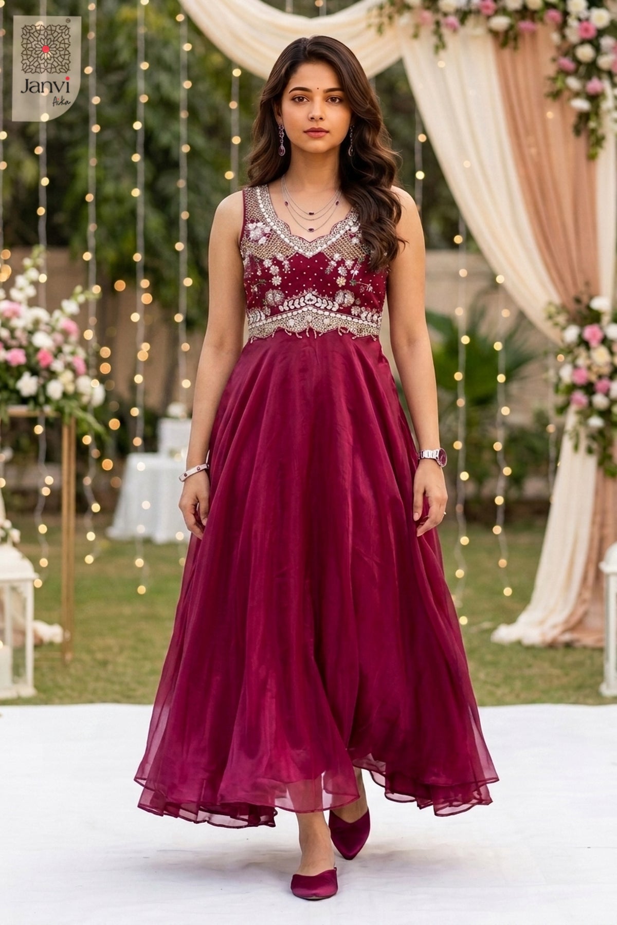 Berry Bloom Anarkali Dress