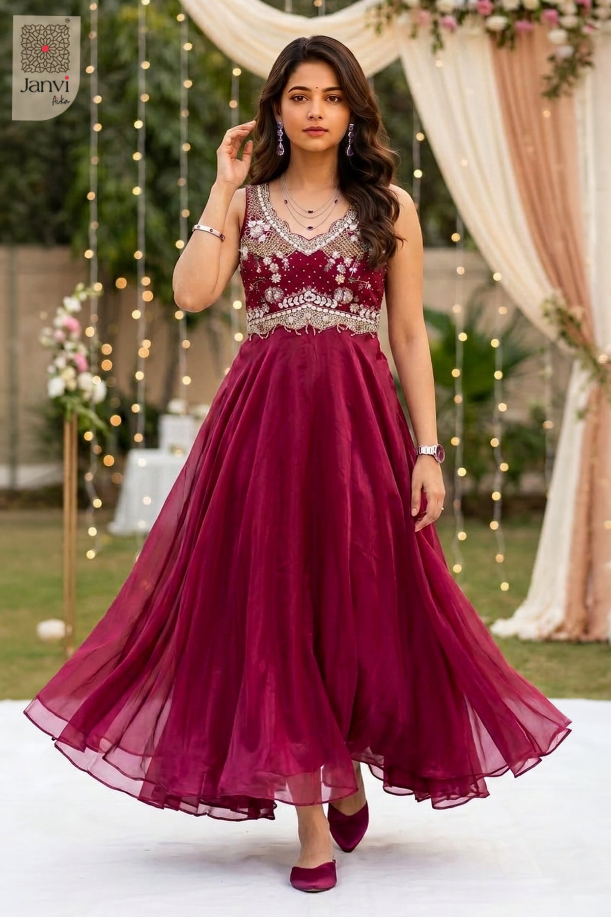 Berry Bloom Anarkali Dress