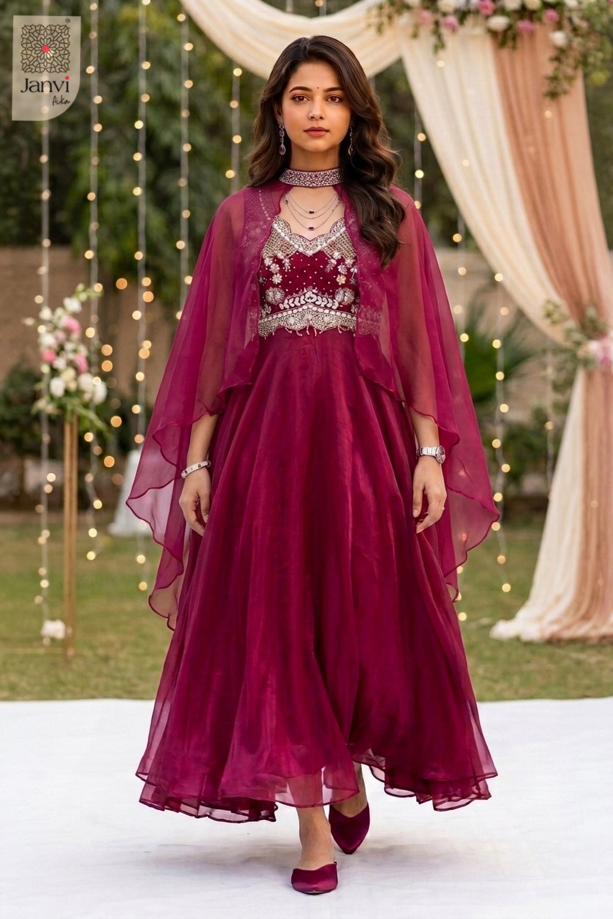Berry Bloom Anarkali Dress
