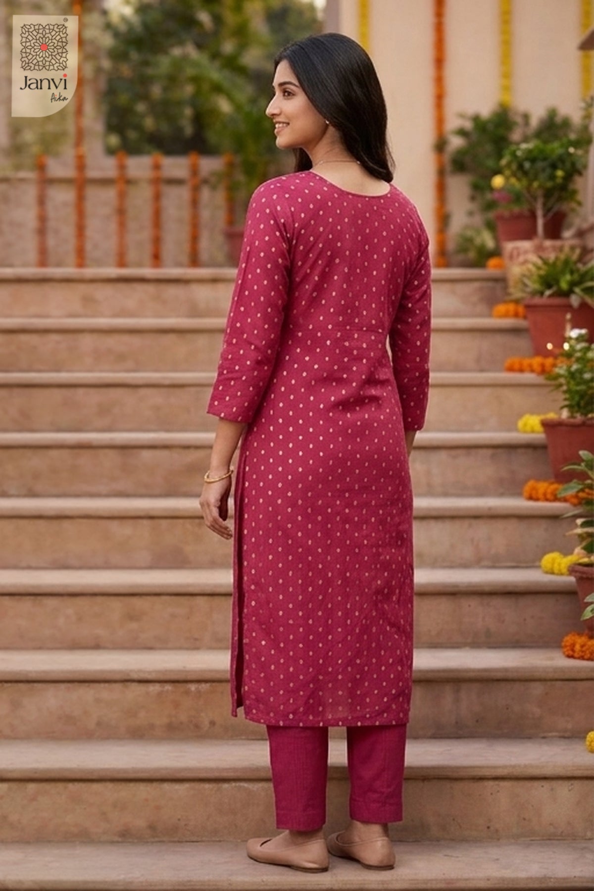 Berry Paradox Gold Butti Straight Kurta