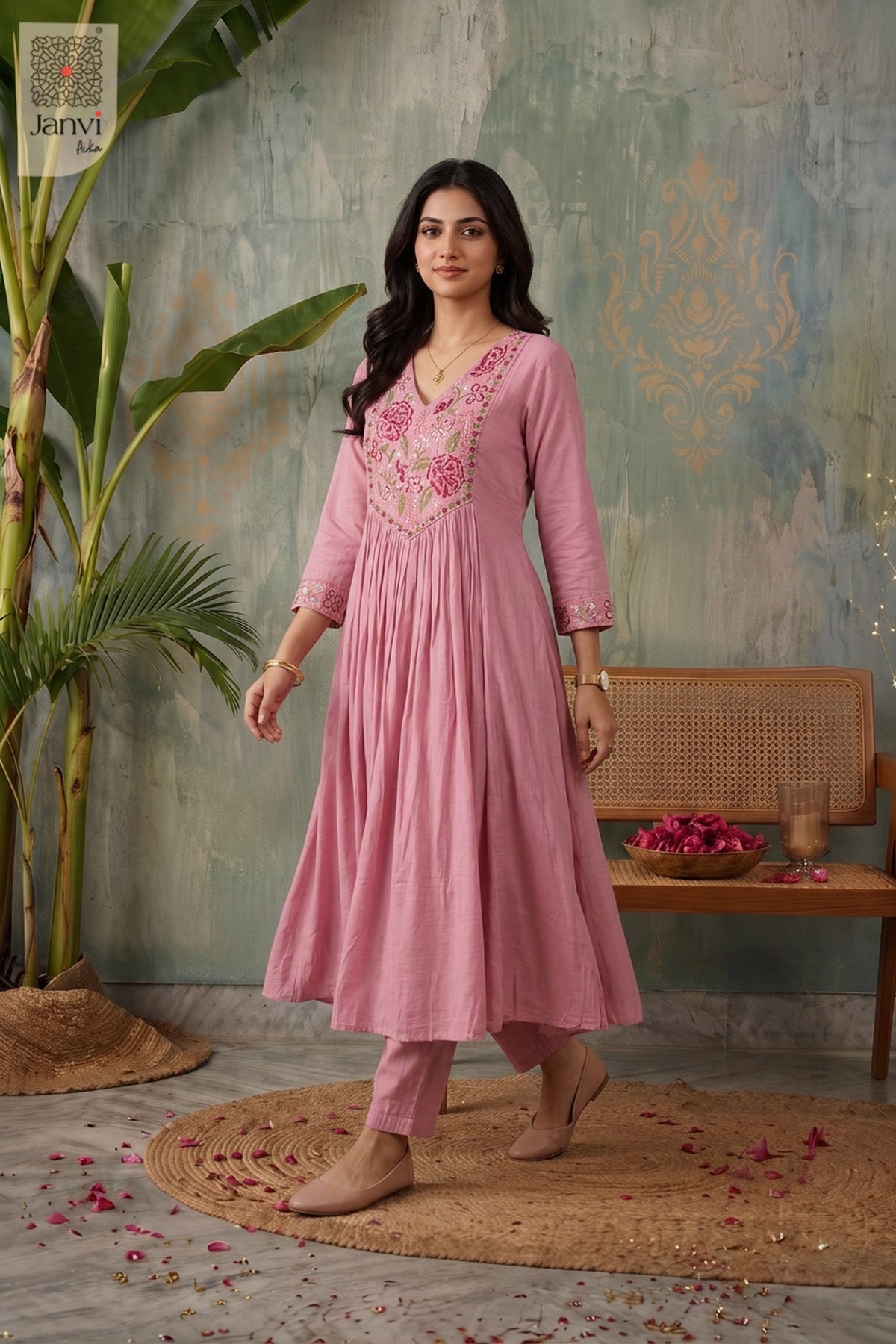 Blush Petal Rosette Reverie Anarkali