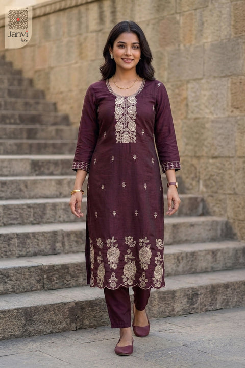 Burgundy Rose Imperial Embroidered Kurta