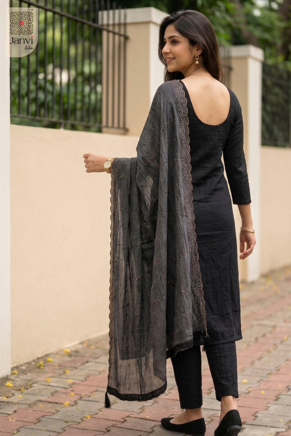 Charcoal Zari Grace Chudidhar Set