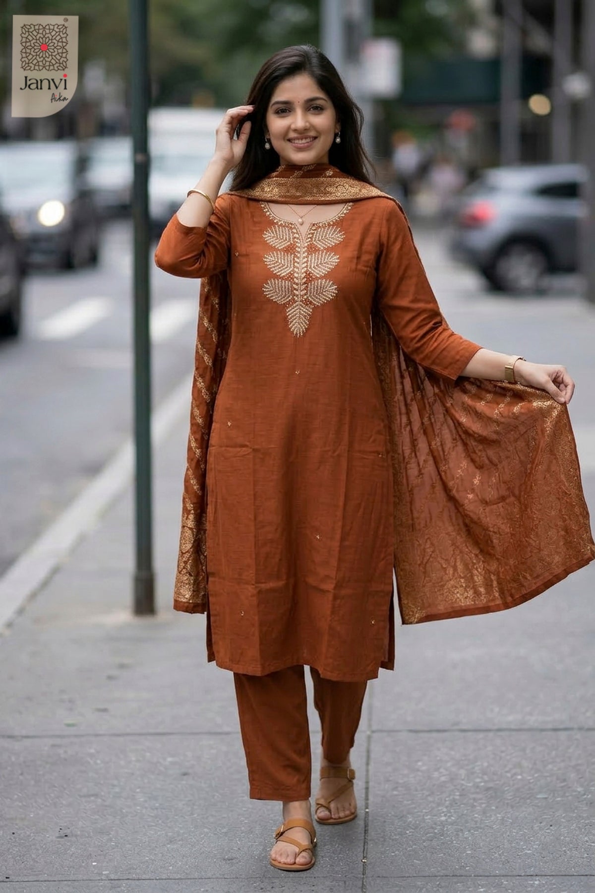 Copper Leaf Chudidhar Set