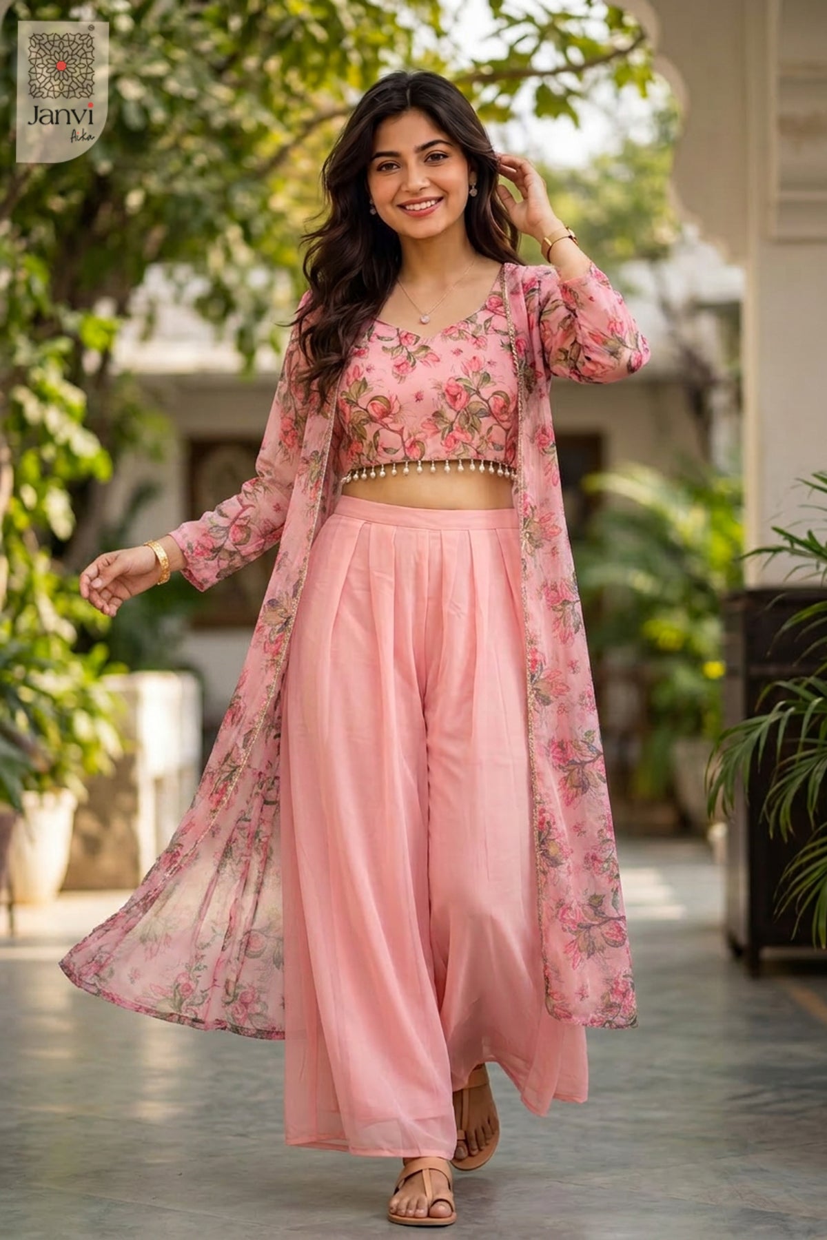 Coral Flora Sharara Set
