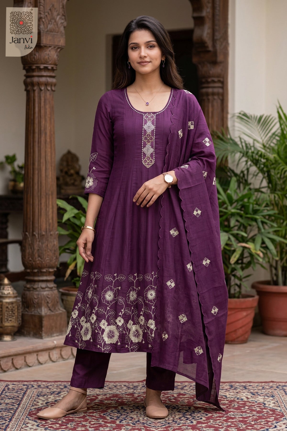 Cerise Bloomtrail Placket Round Neck