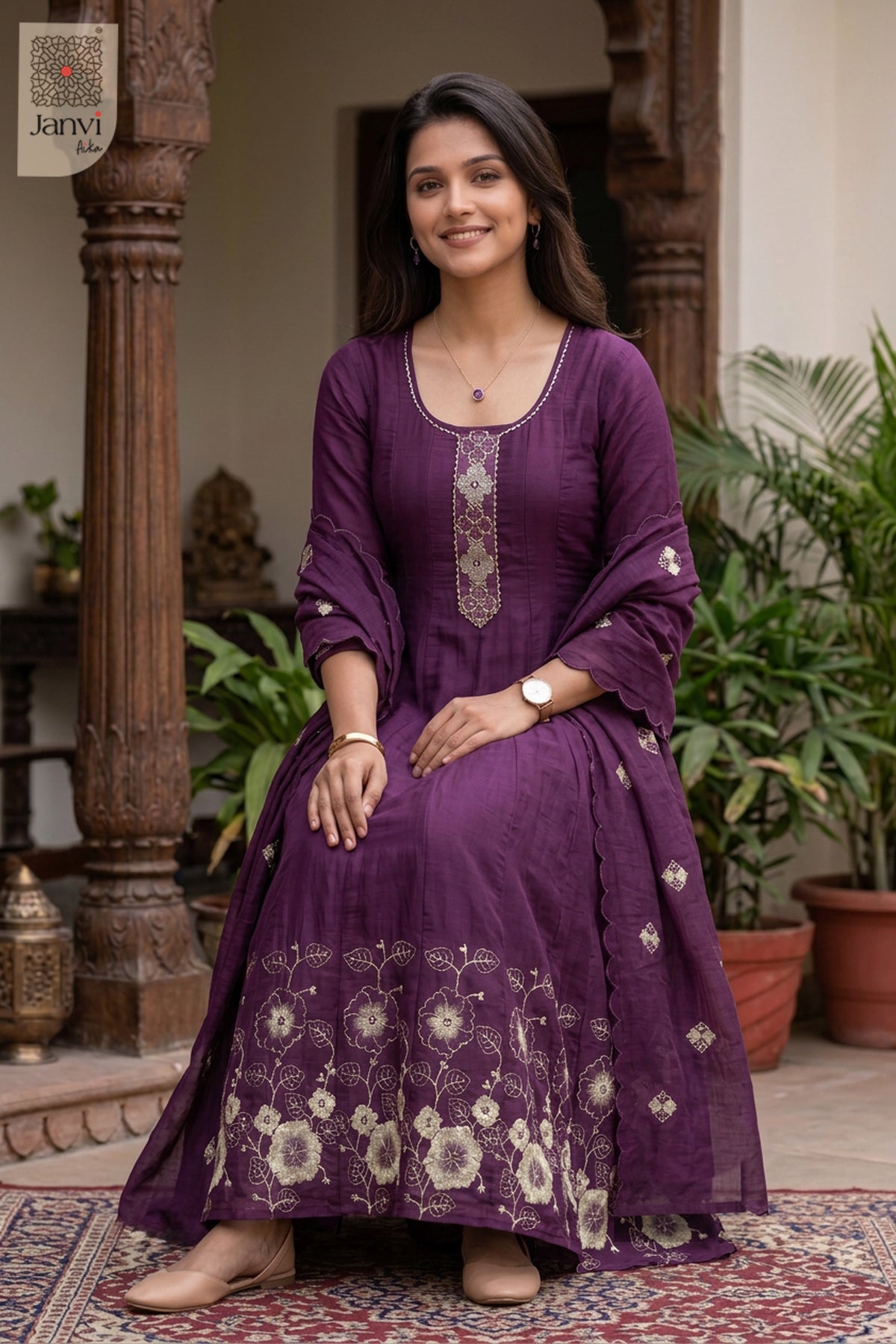 Cerise Bloomtrail Placket Round Neck