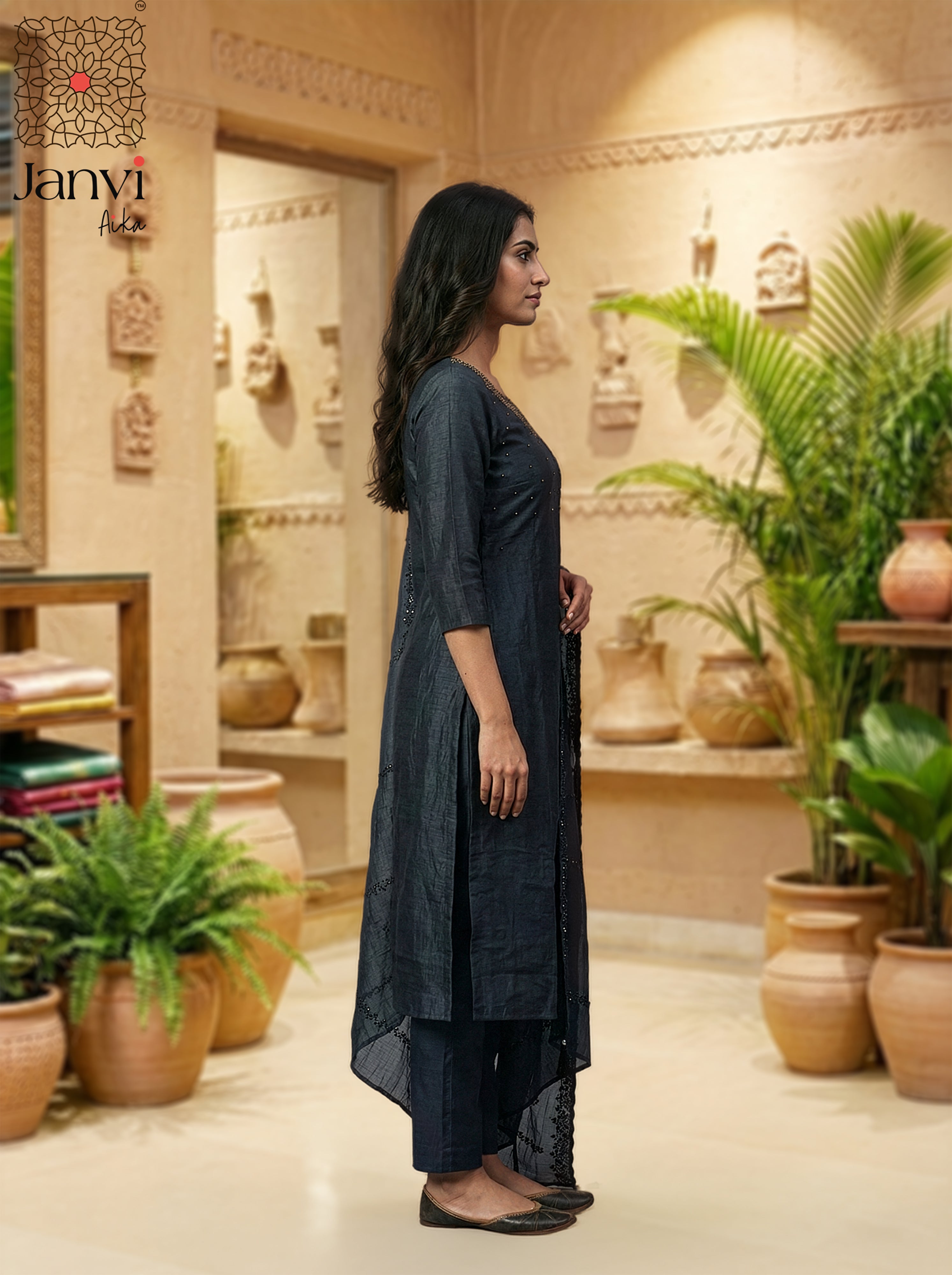 Charcoal Zari Grace Chudidhar Set