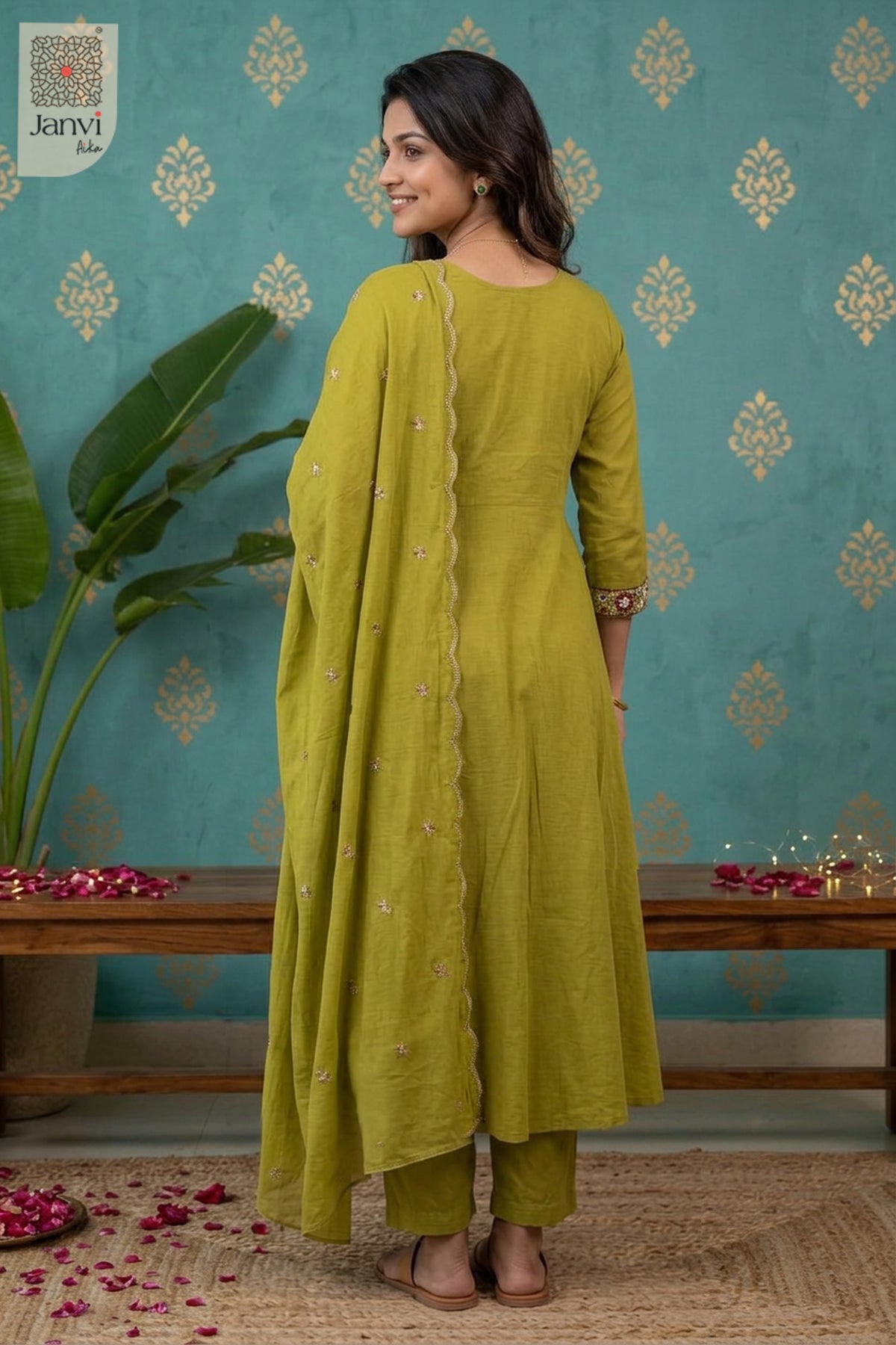 Chartreuse Jewel Meadow Beadwork Round Neck