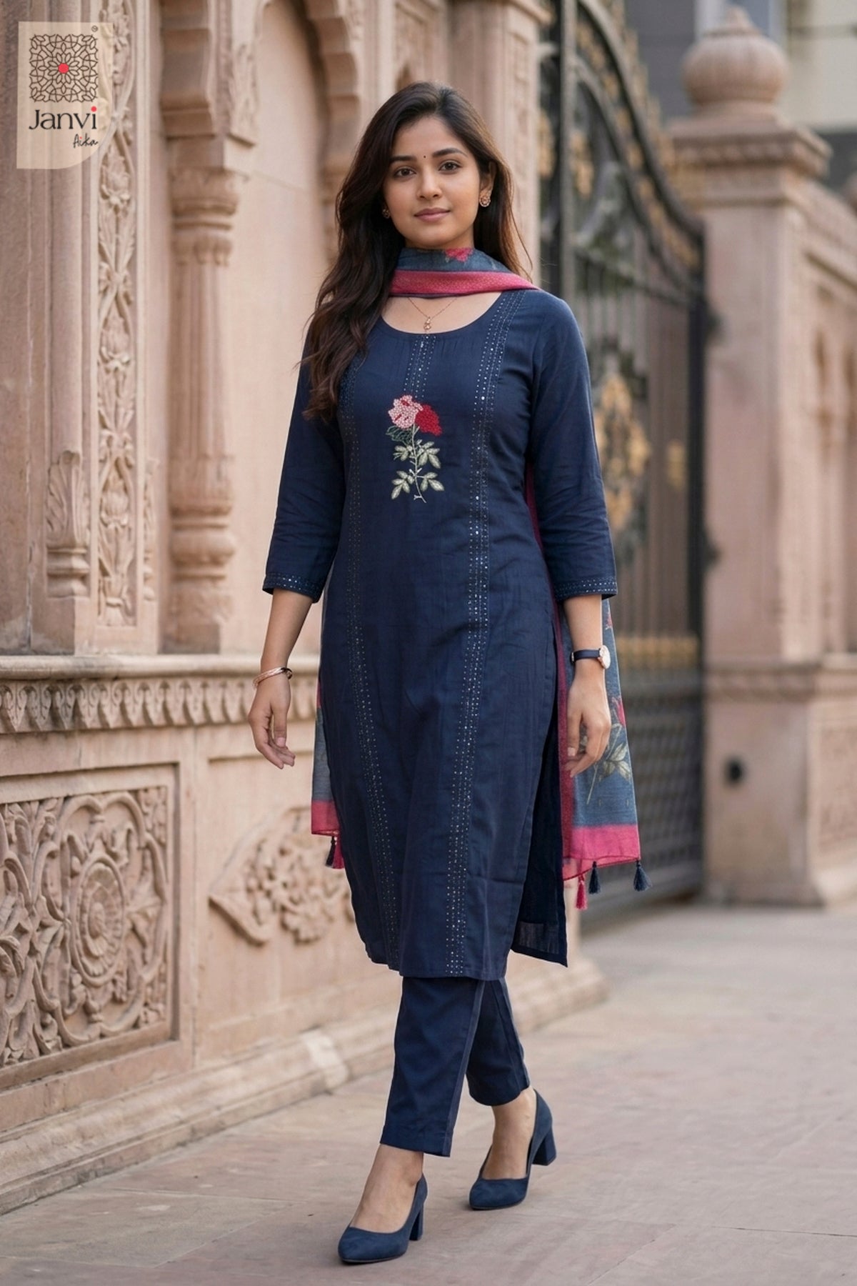 Waist-up front view of Deep Sea Dahlia presenting style for birthday party dresses for ladies.