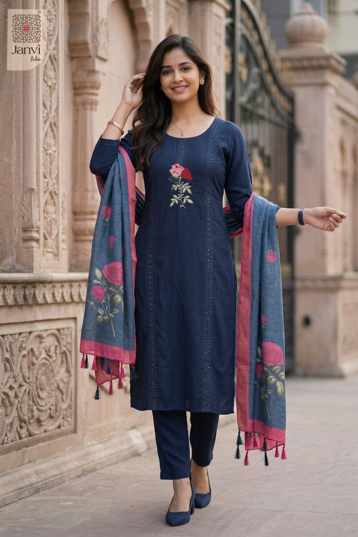 Front full view of Deep Sea Dahlia showcasing style for formal western dresses for ladies.