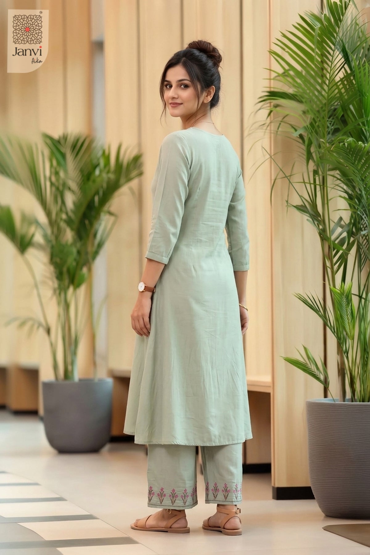 Dove Grey Blossom Embroidered Set