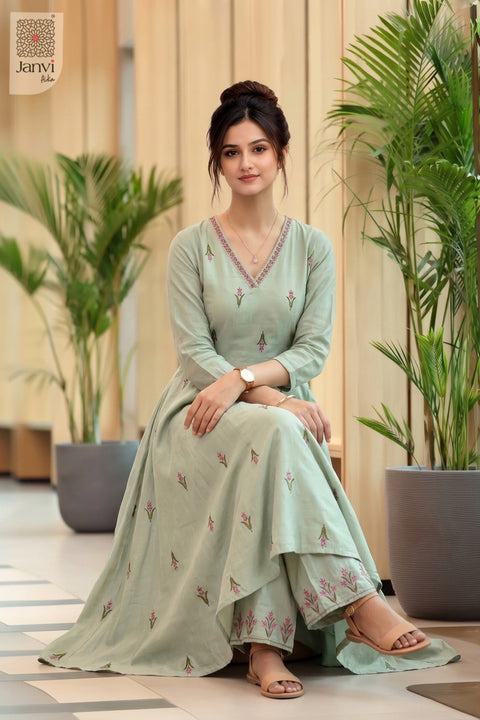 Dove Grey Blossom Embroidered Set