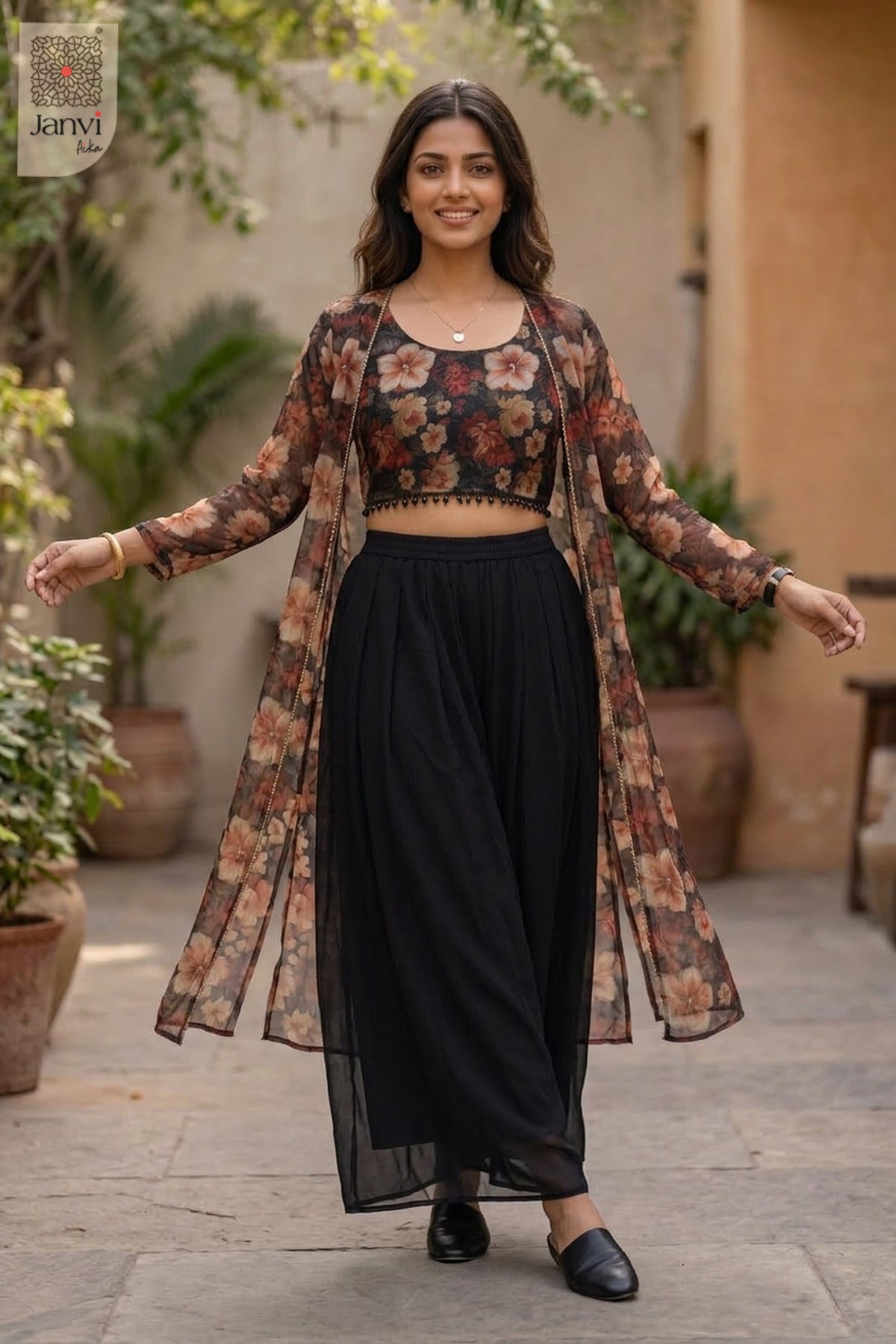 Ebony Flame Sharara Set