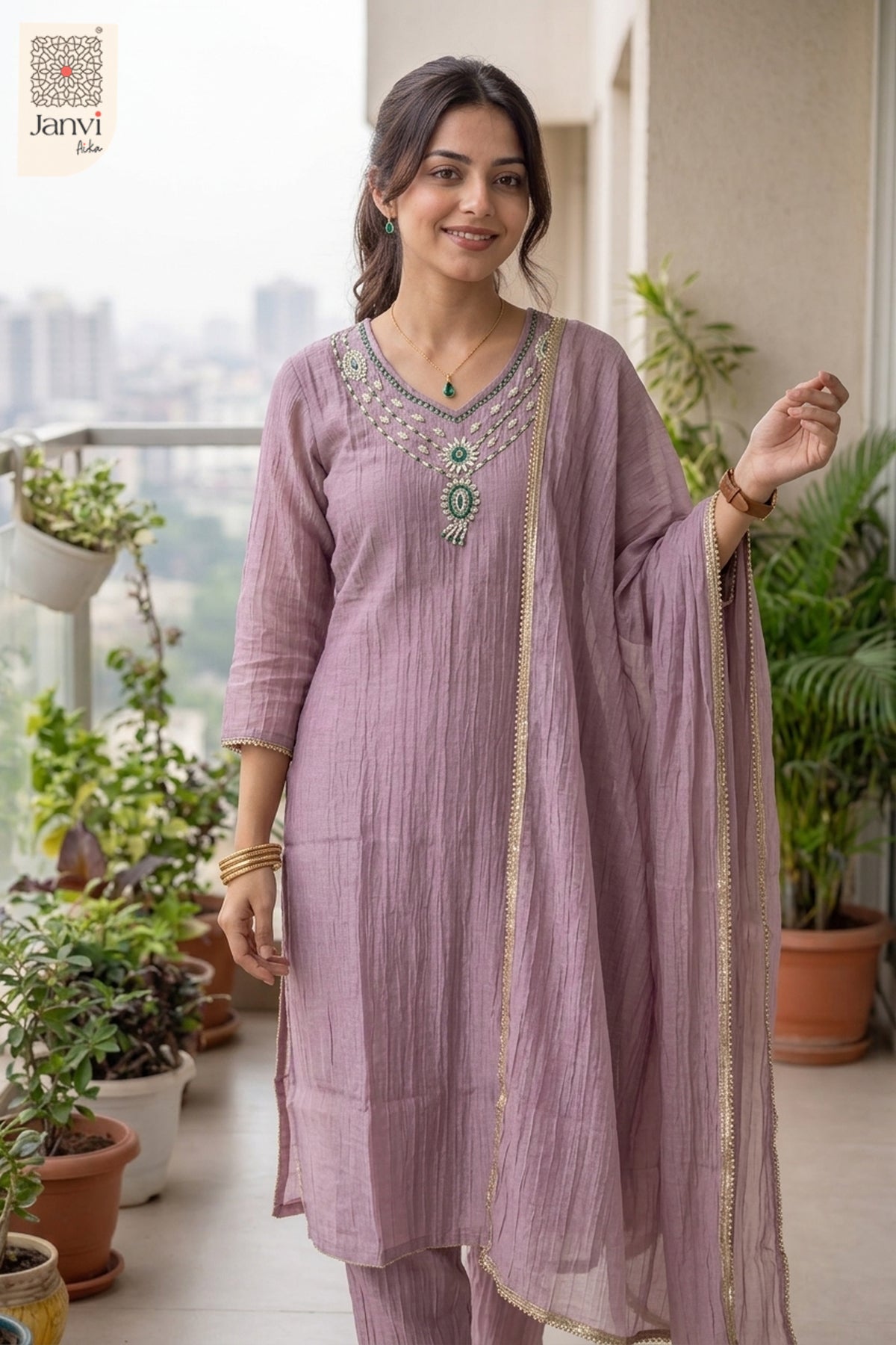 Emerald Pearl Royale Chudidhar– Dusty Mauve