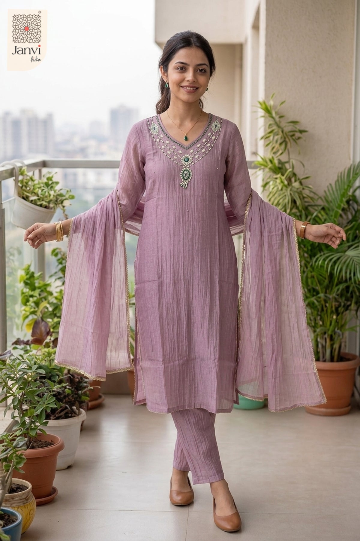 Emerald Pearl Royale Chudidhar– Dusty Mauve