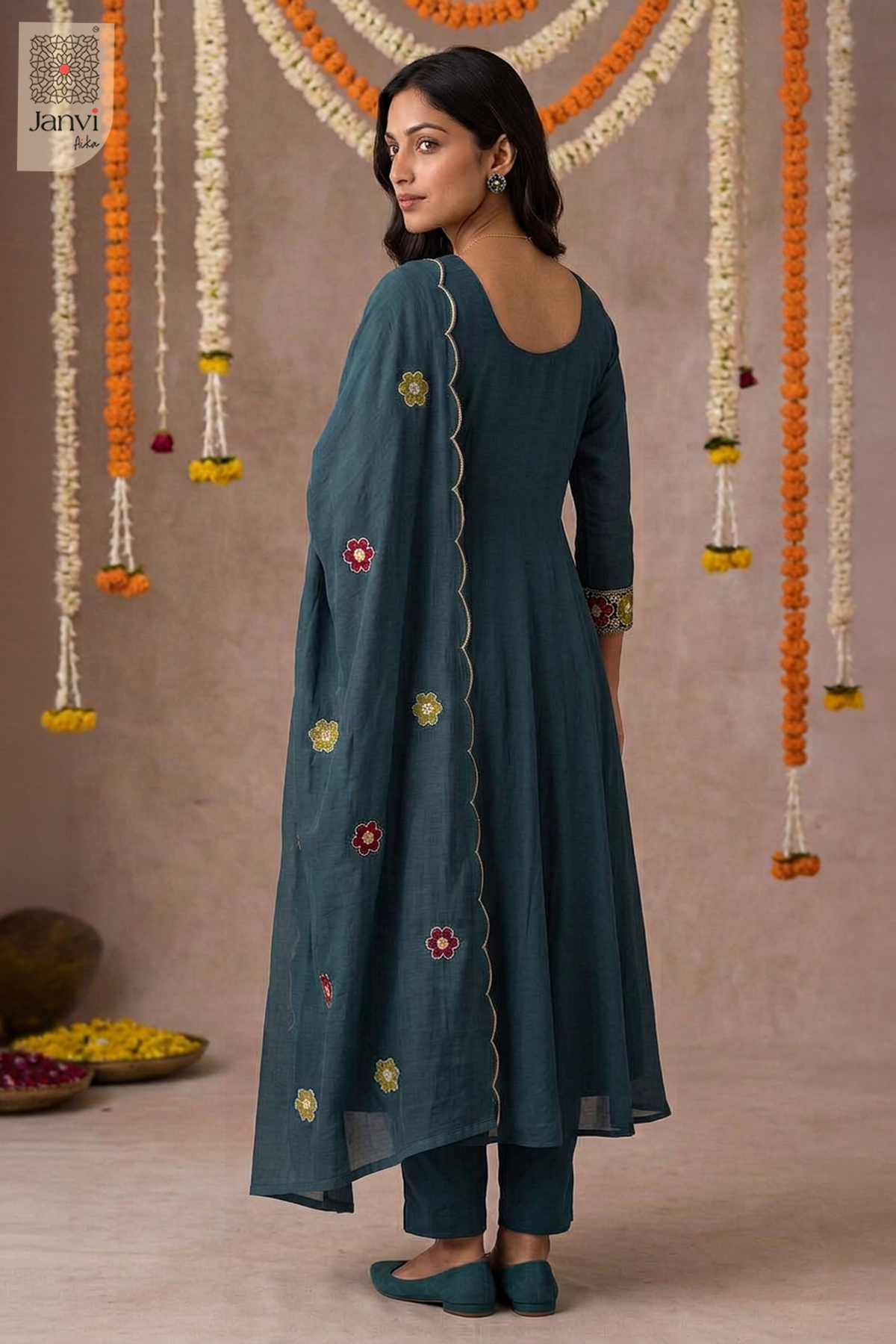 Fiora Mosaic Floral Yoke U Neck Gathered Anarkali