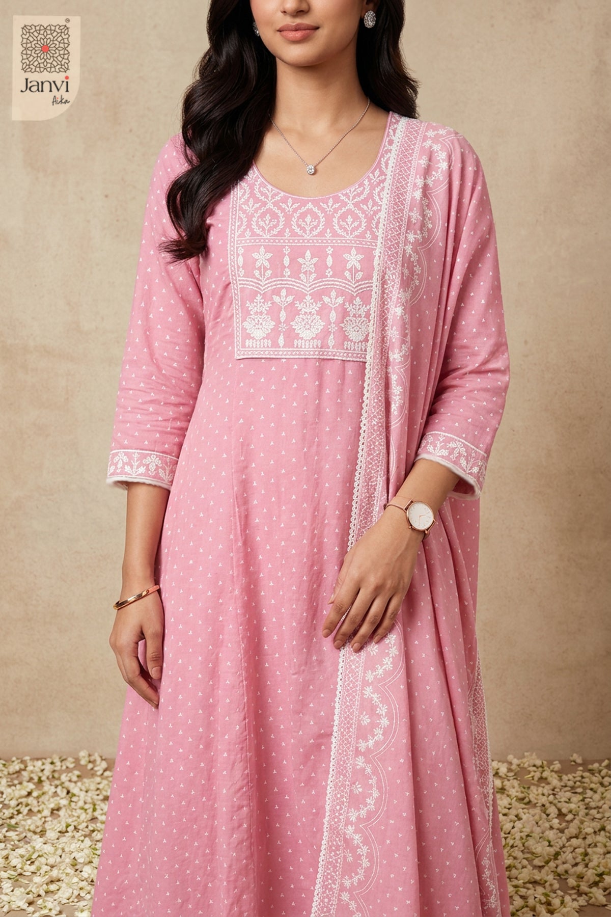 Florentine Motif Threadwork Round Neck Anarkali