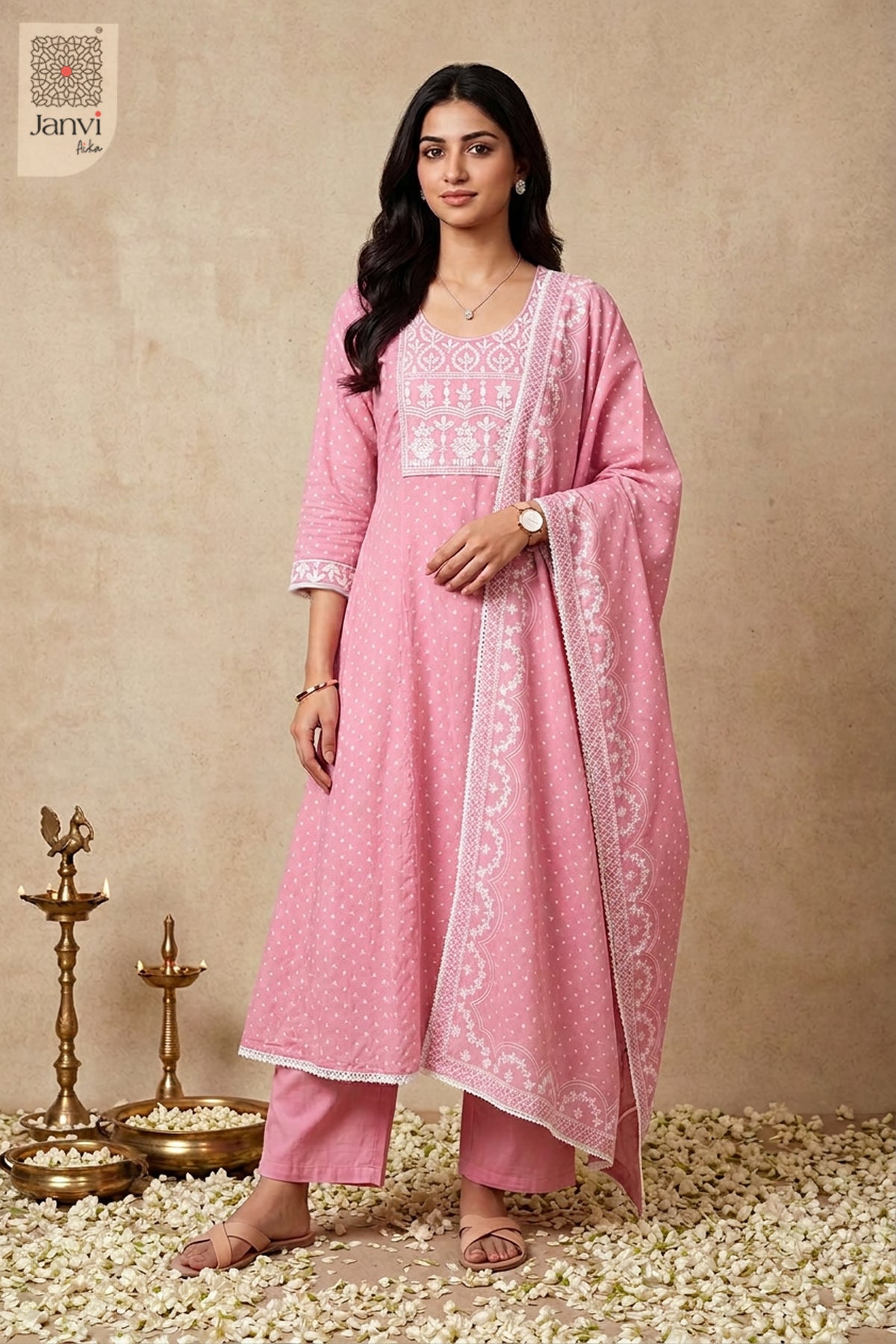 Florentine Motif Threadwork Round Neck Anarkali