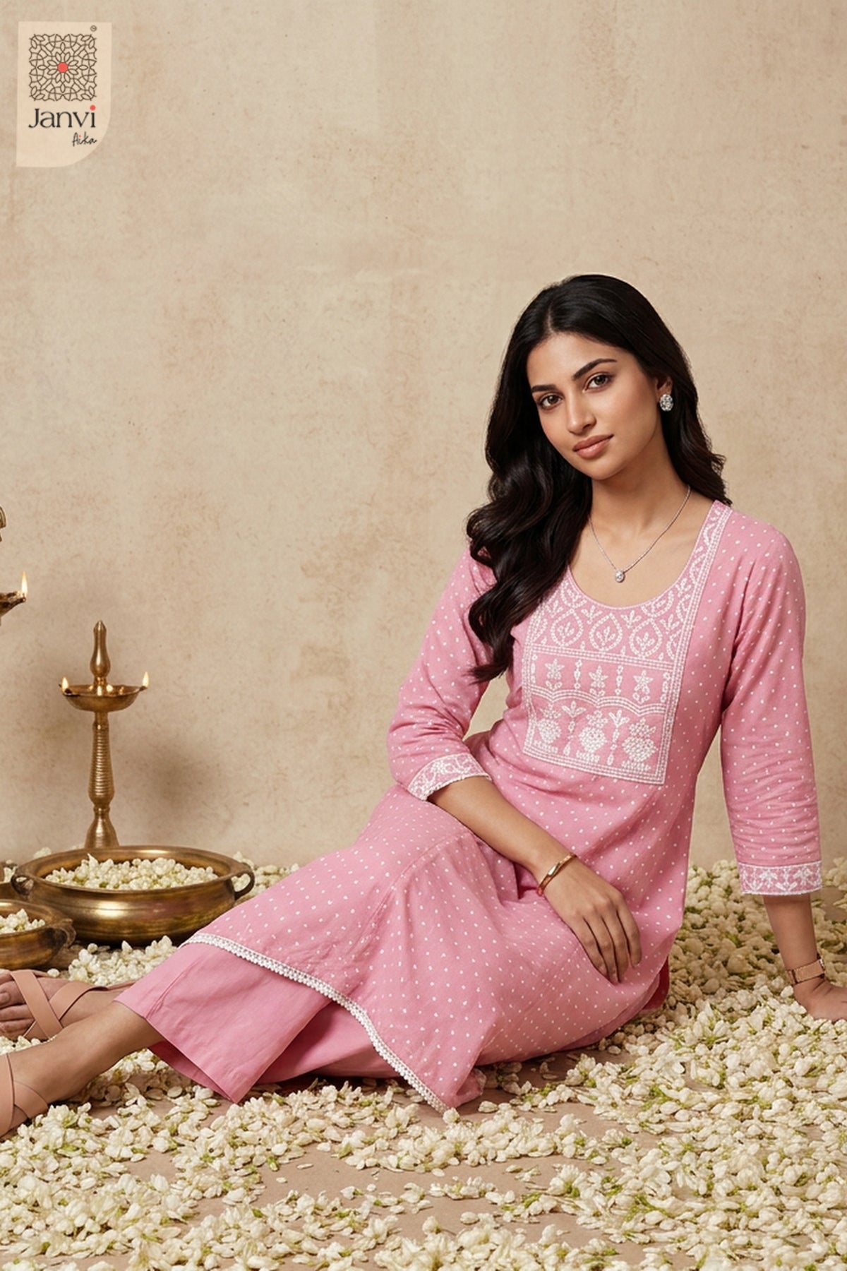 Florentine Motif Threadwork Round Neck Anarkali