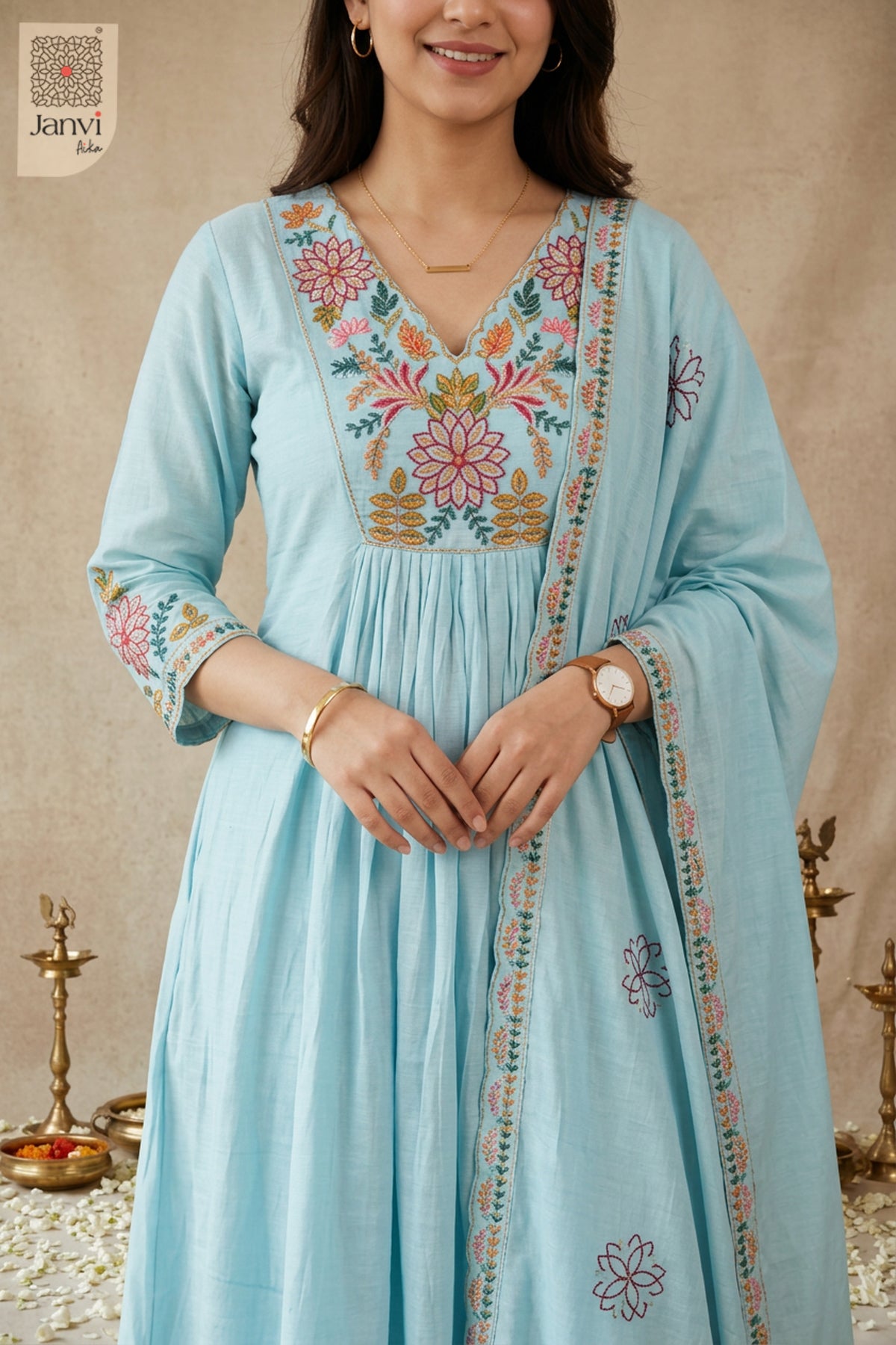 Frosted Aqua Gulmohar Symphony Anarkali
