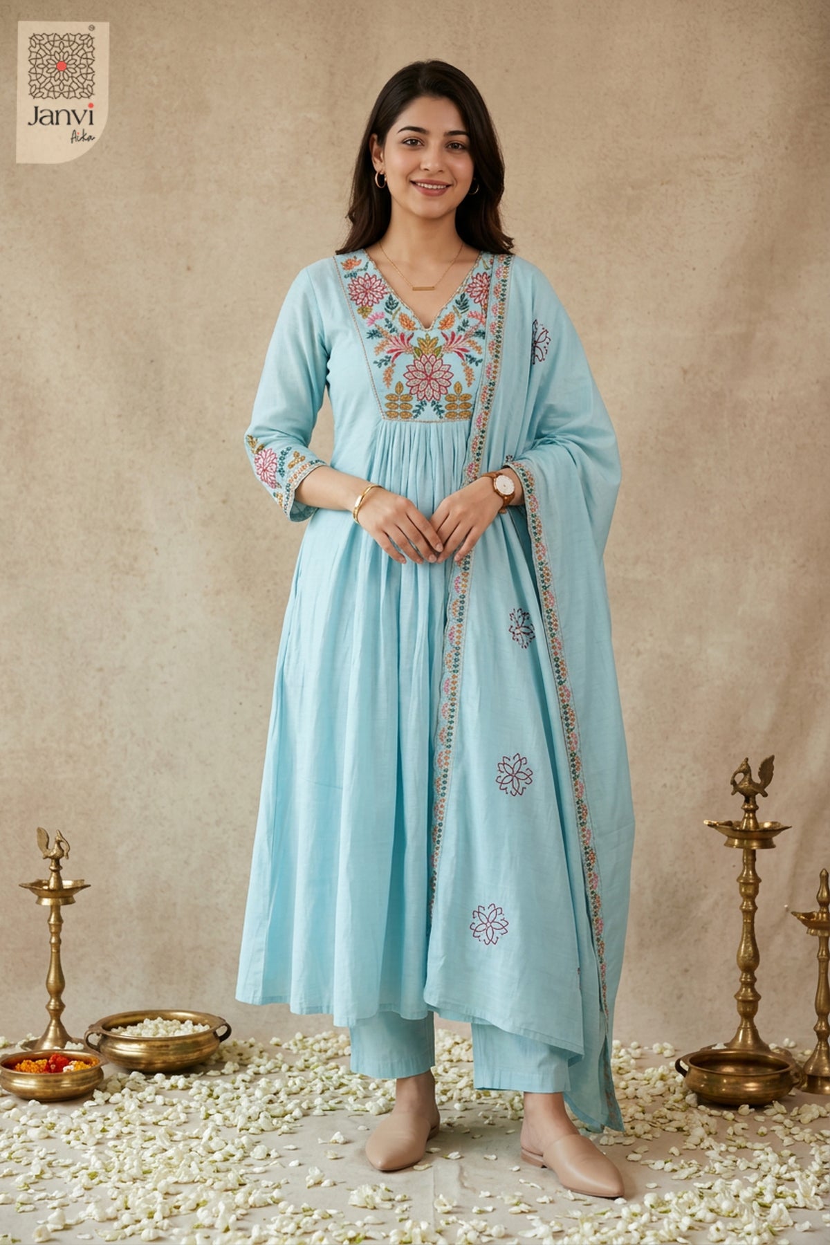 Frosted Aqua Gulmohar Symphony Anarkali