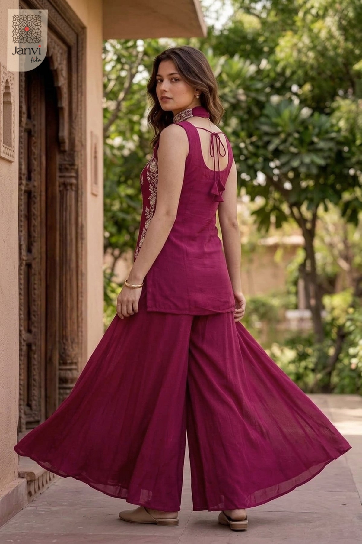 Fuchsia Frame Sharara Set