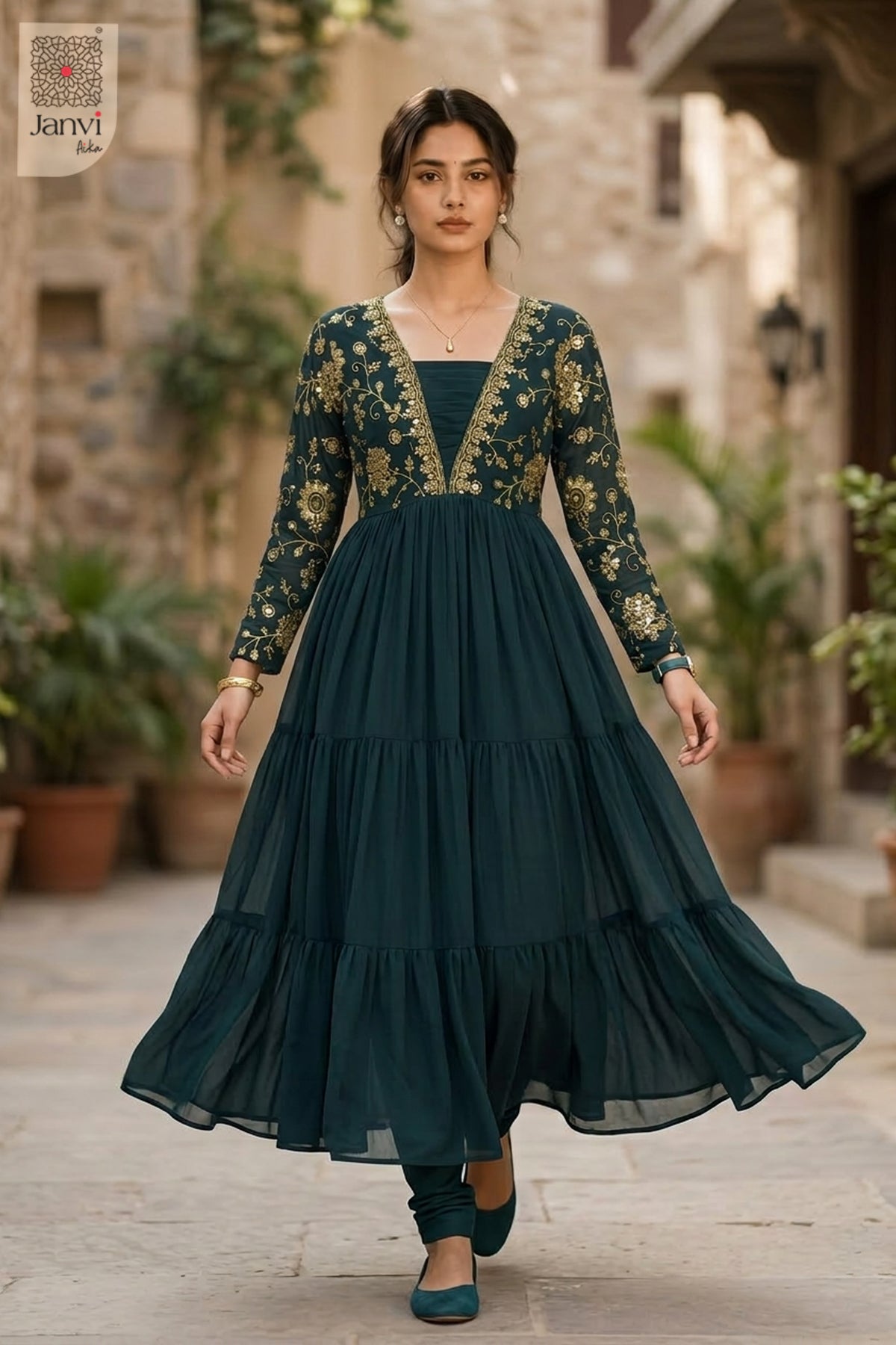 Gulzar Teal Grace Anarkali Dress