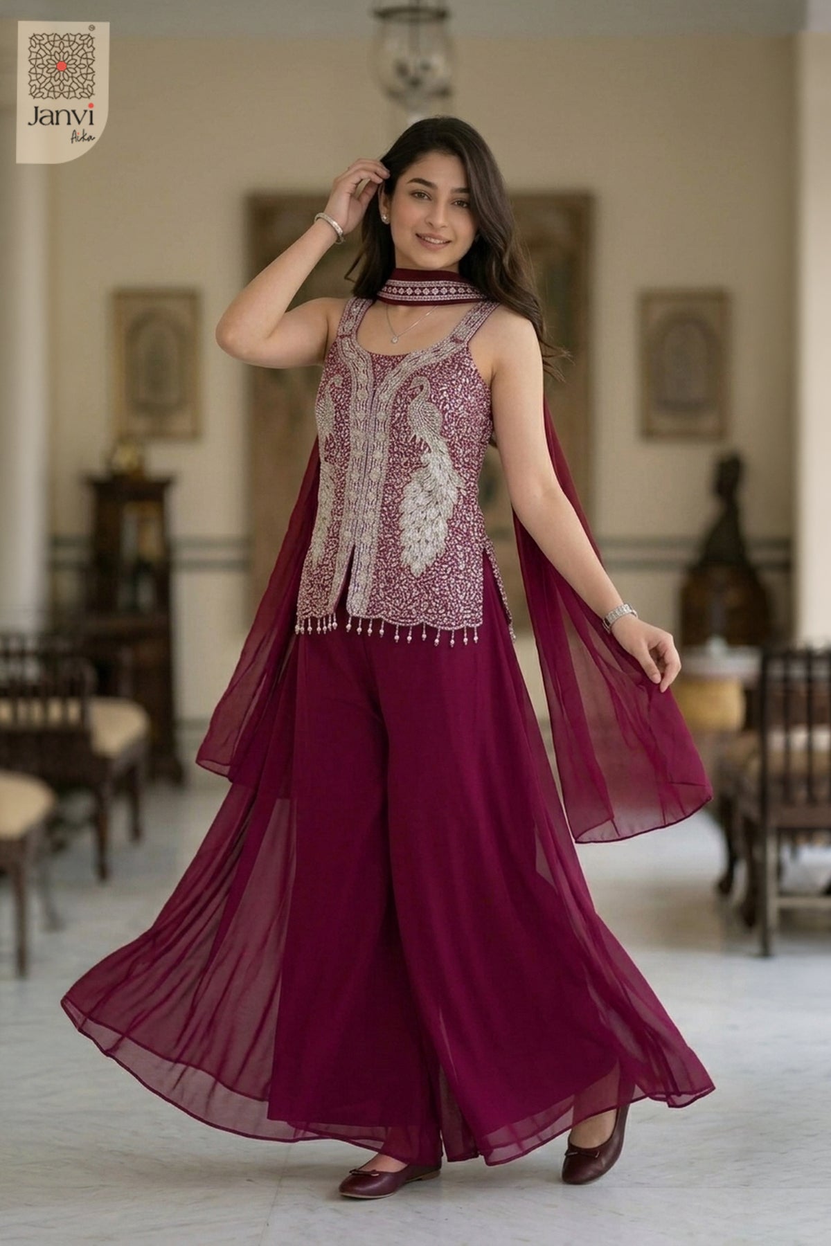 Garnet Glow Sharara Set