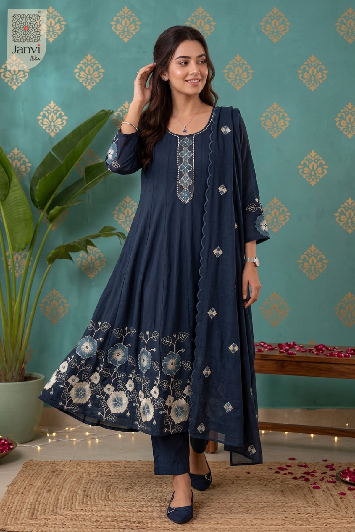 Indigo Bloomtrail Placket Round Neck