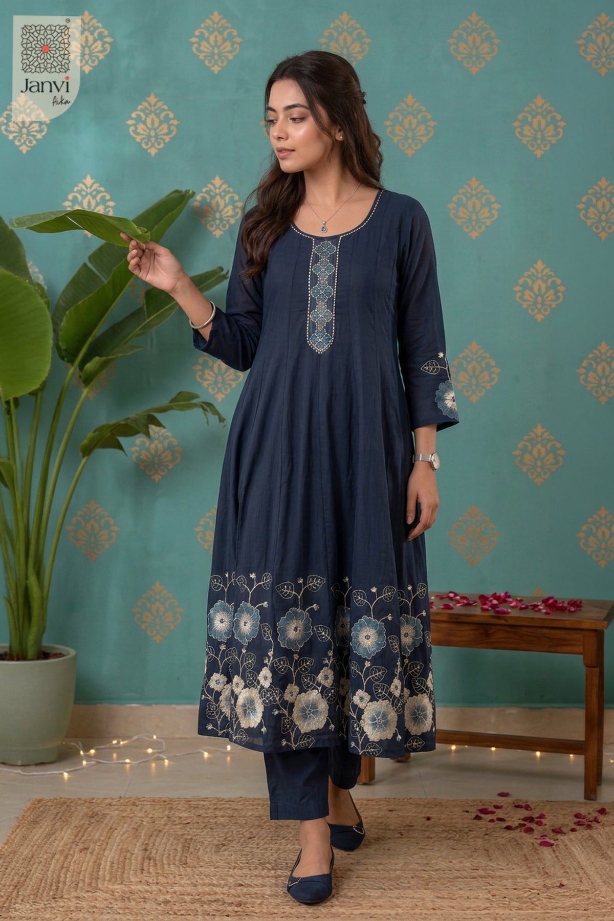 Indigo Bloomtrail Placket Round Neck