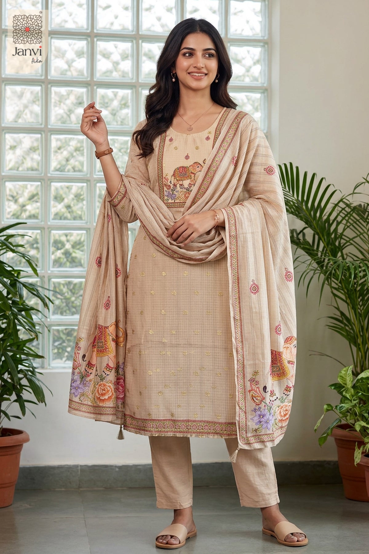 Ivory Rajmahal Elephant Motif Kurta