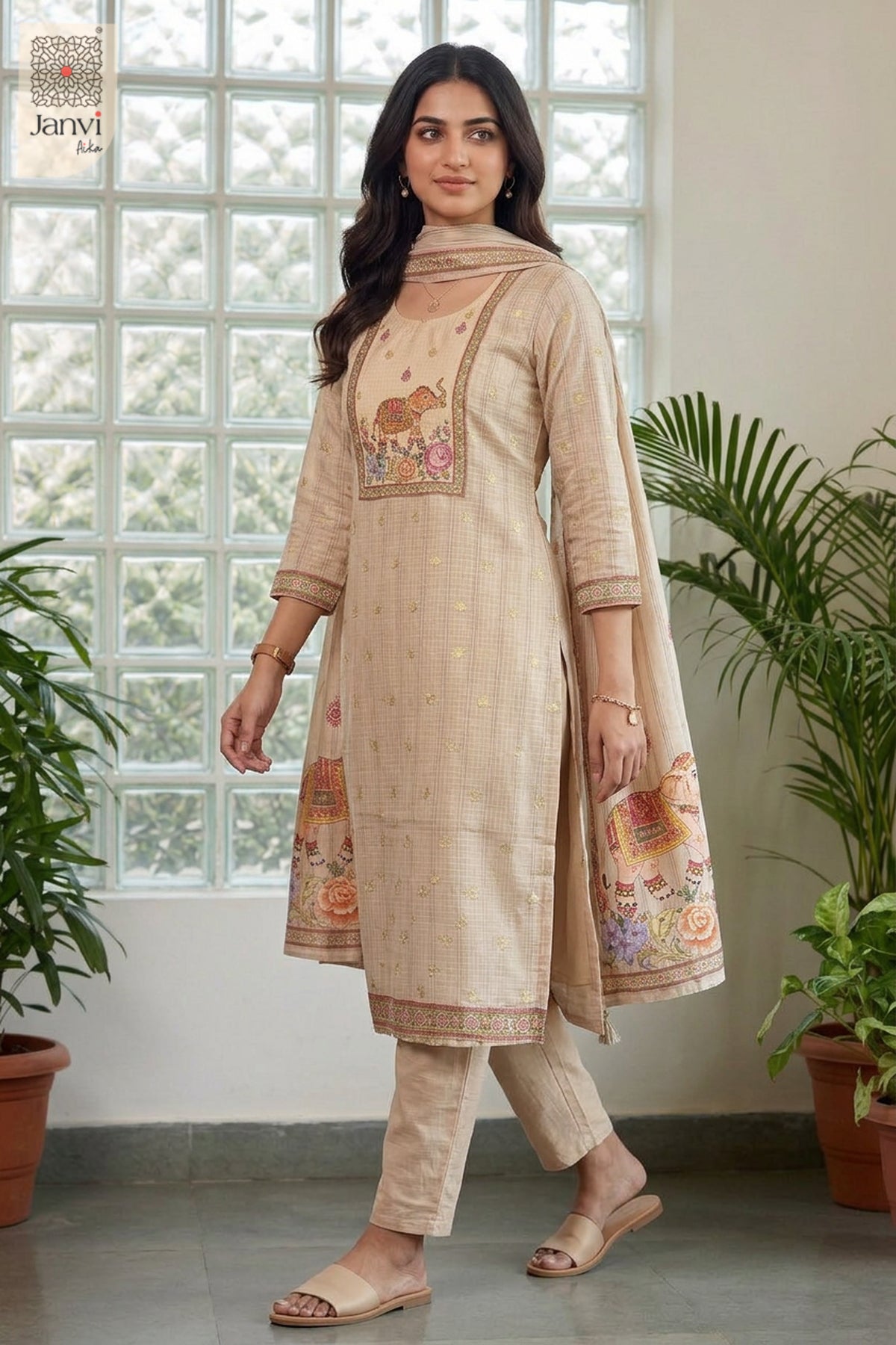 Ivory Rajmahal Elephant Motif Kurta