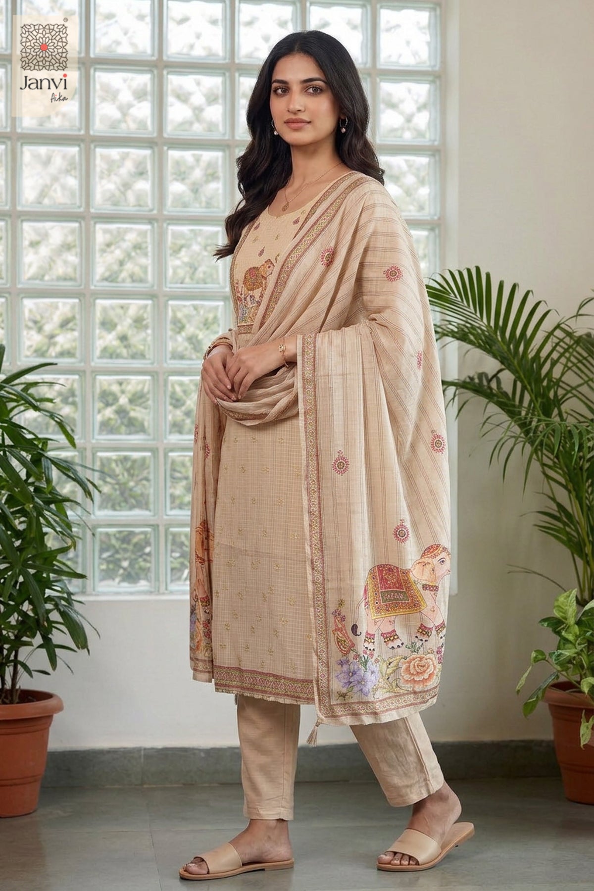 Ivory Rajmahal Elephant Motif Kurta