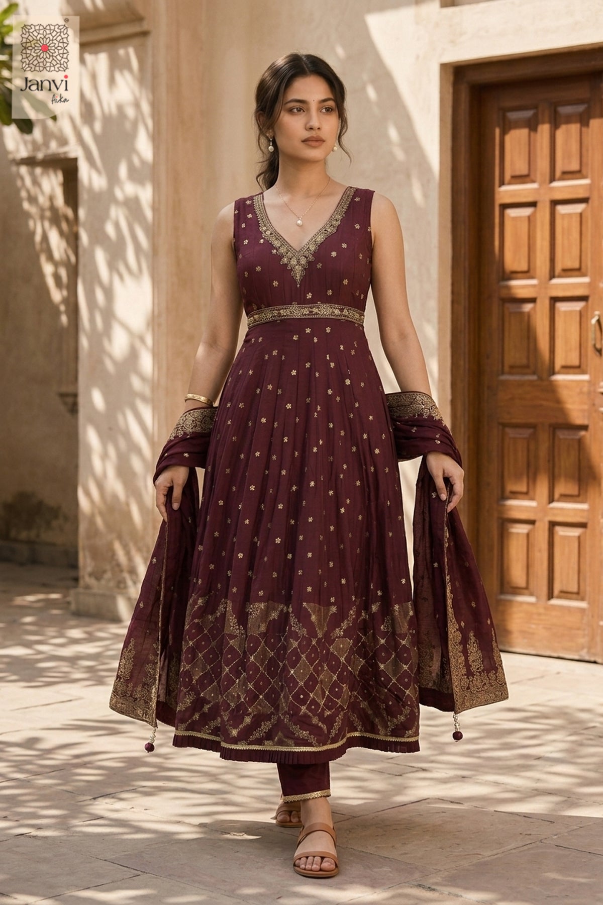 Kashni Royal Maroon Anarkali Dress