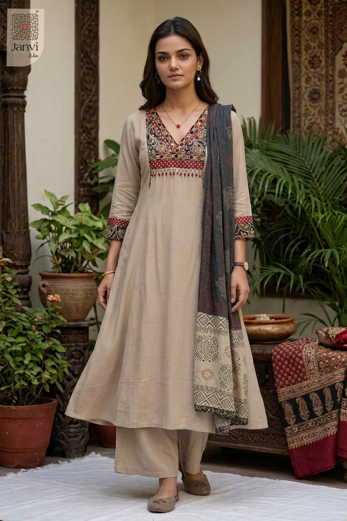 Kashmira Paisley Mirror Yoke V Neck Anarkali
