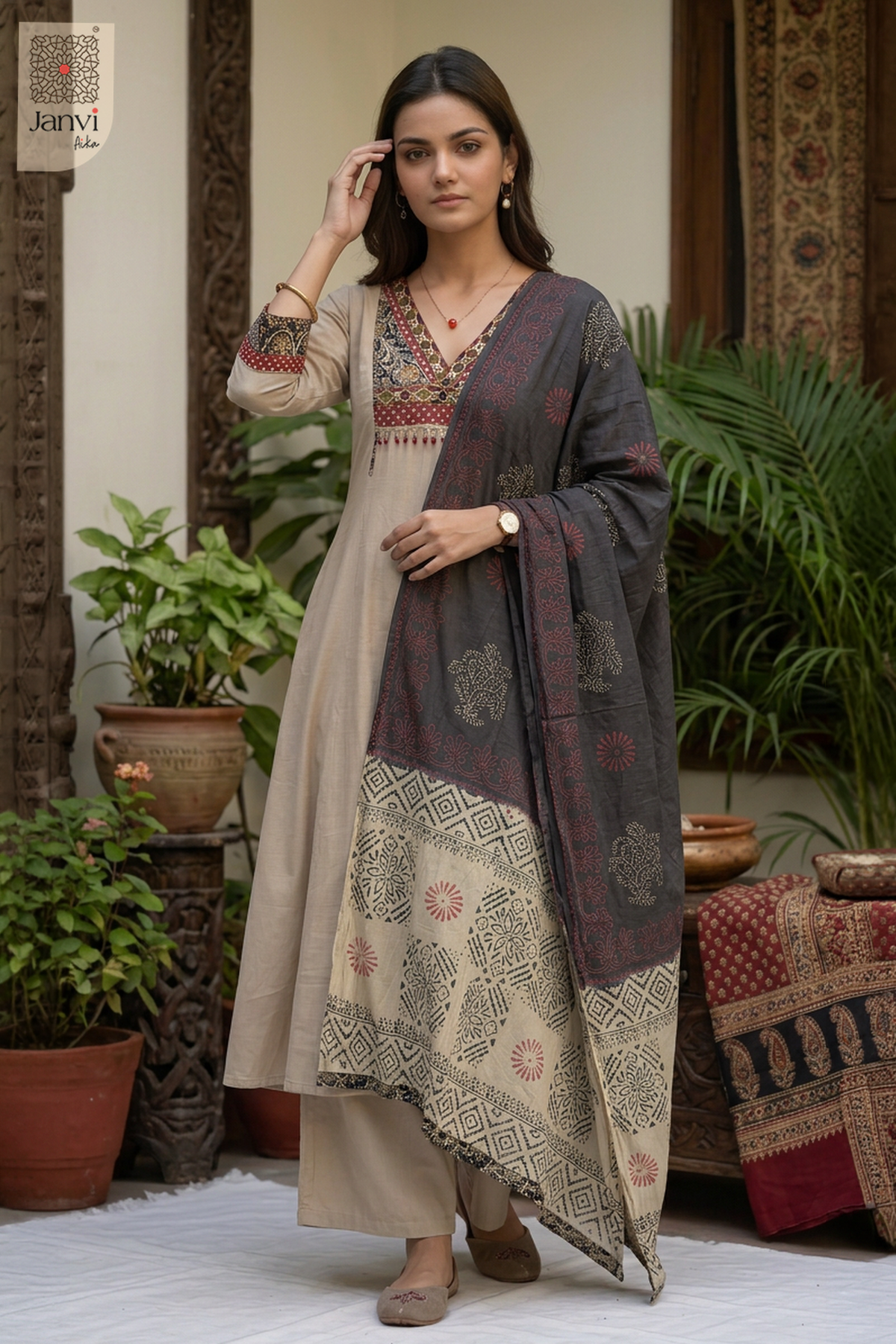 Kashmira Paisley Mirror Yoke V Neck Anarkali