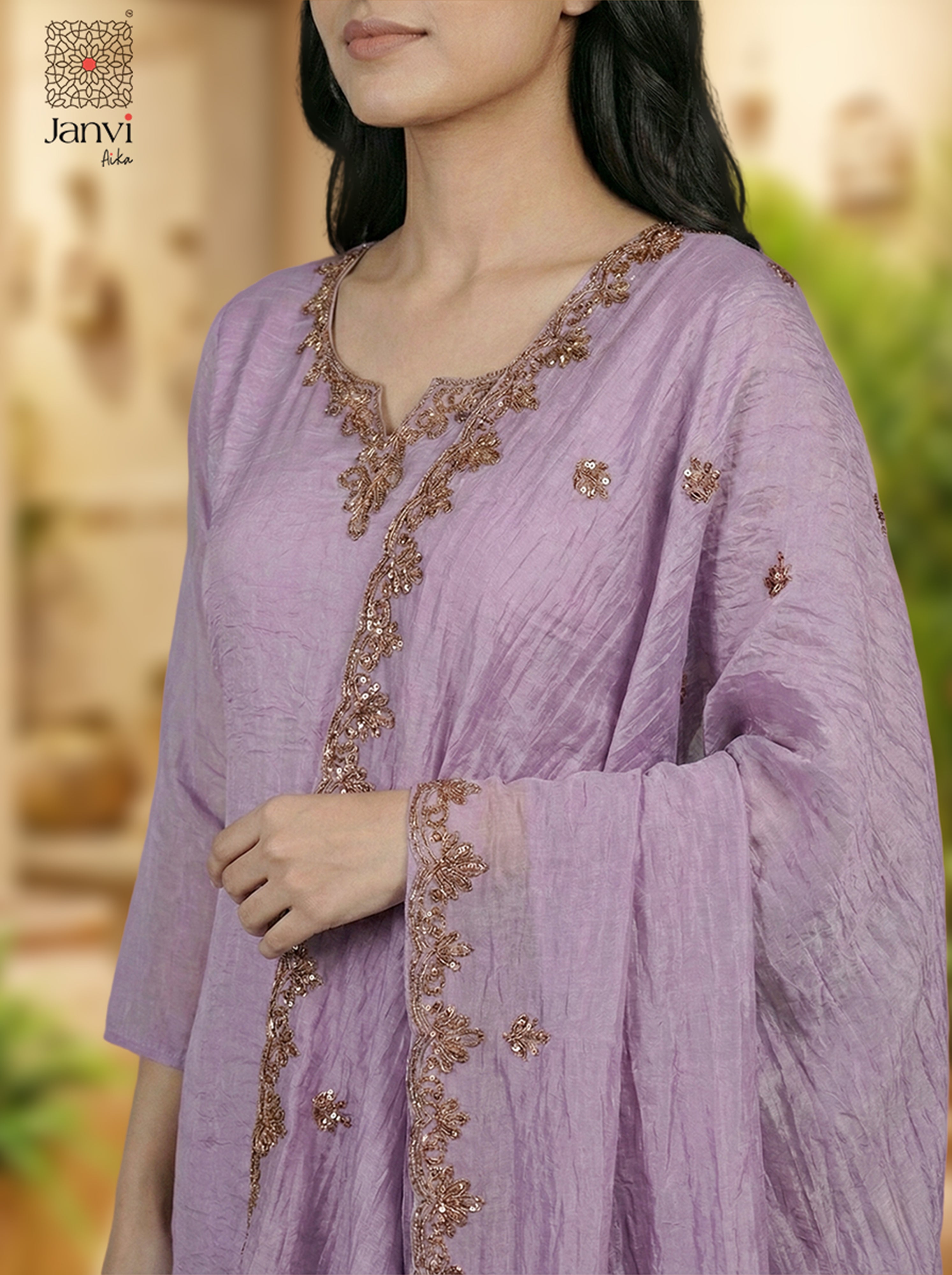 Lavender Silk Blend Embroidered Chudidhar Set – Elegant Festive Wear