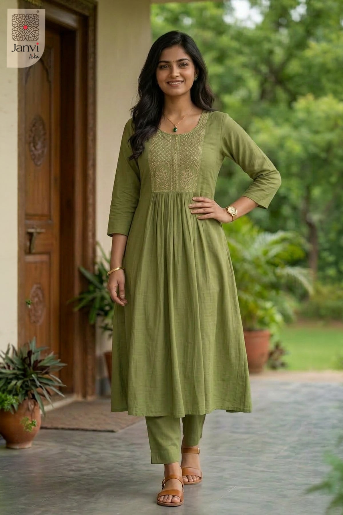 Front full view of Mint Serena Top showcasing style for indian party wear dresses for women.