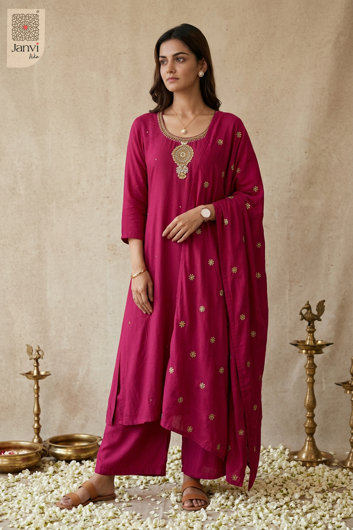 Mandala Pendant Work U Neck Anarkali
