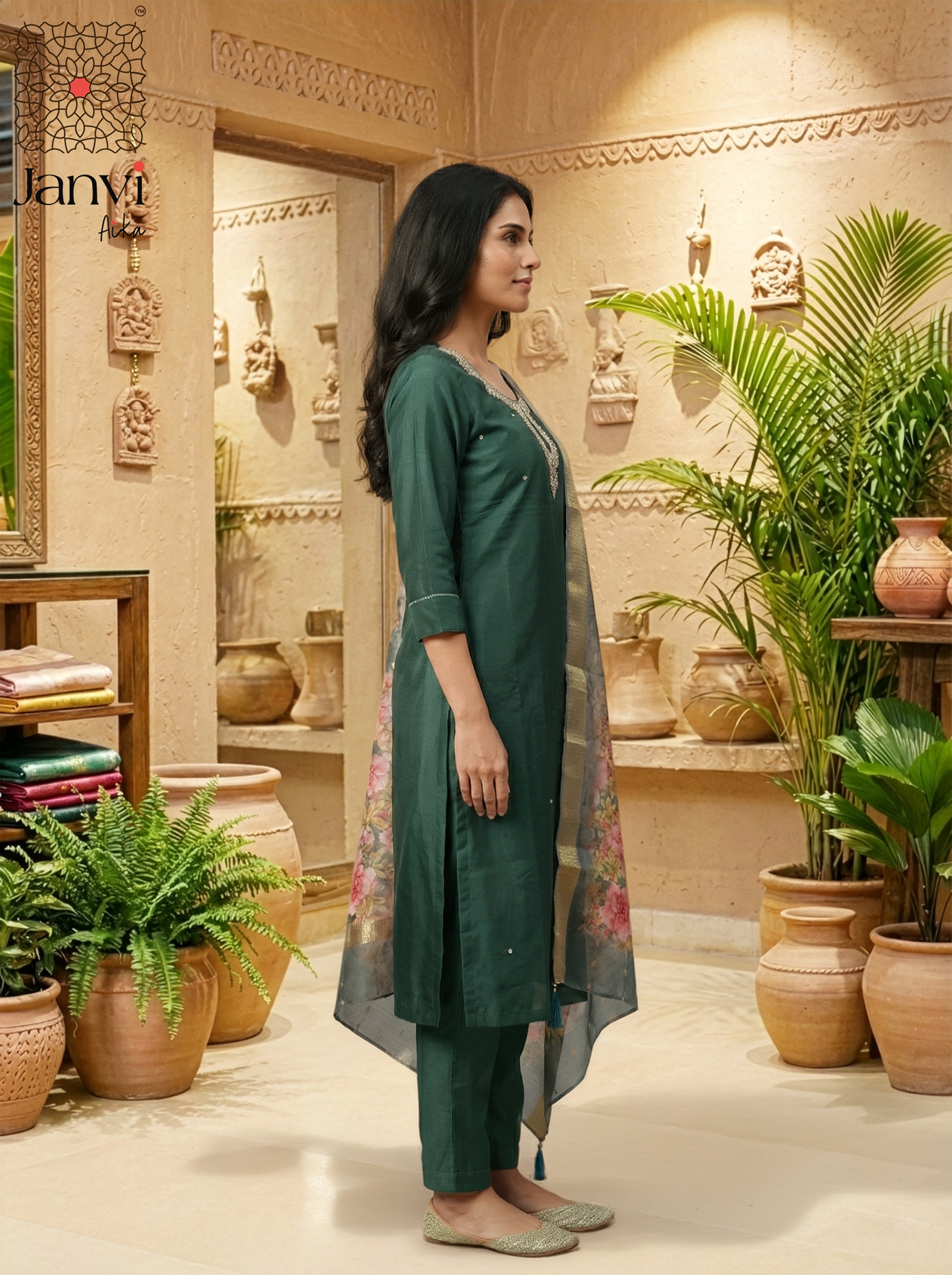 Mayura Emerald Silk Touch Chudidhar Set